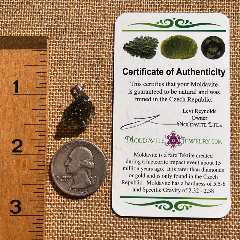 Raw Moldavite Pendant Sterling Silver #7830-Moldavite Life