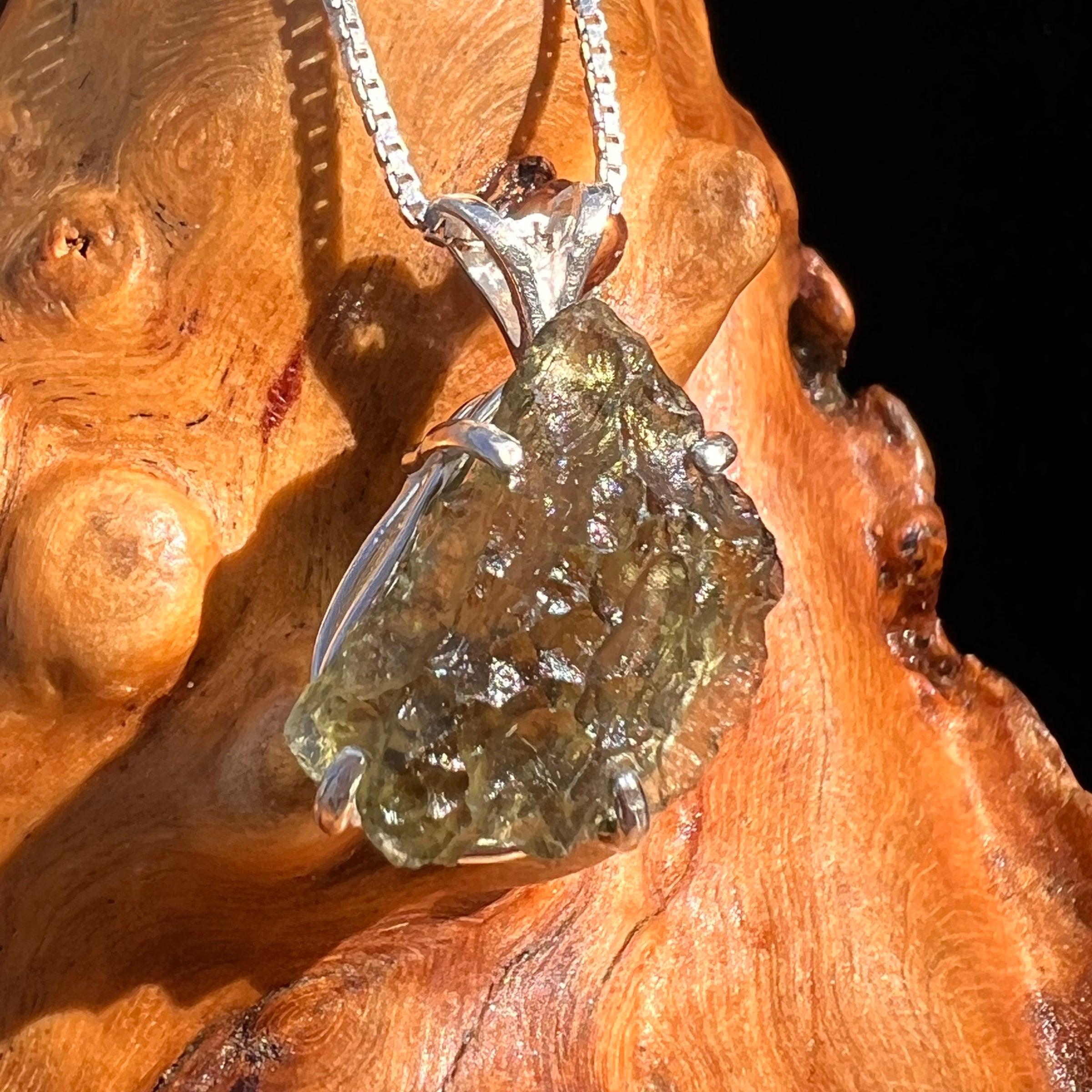 Raw Moldavite Pendant Sterling Silver #7830-Moldavite Life