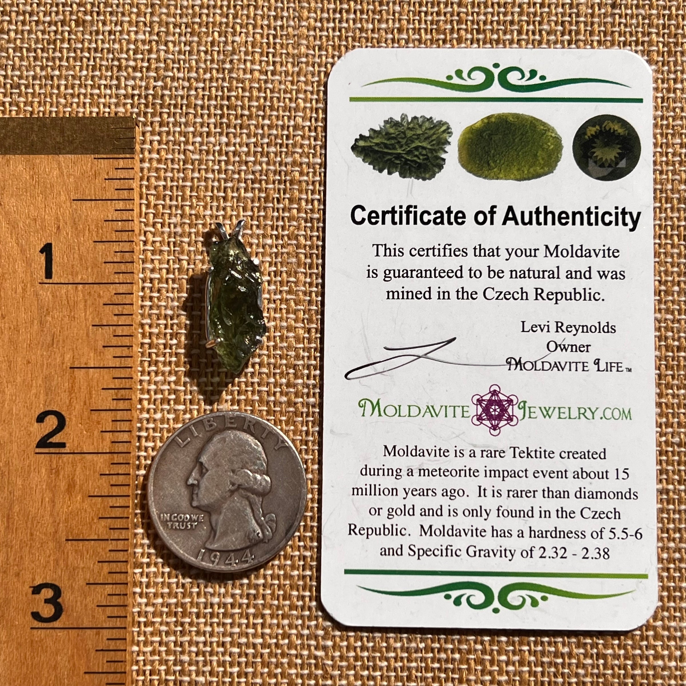 Raw Moldavite Pendant Sterling Silver #7832-Moldavite Life
