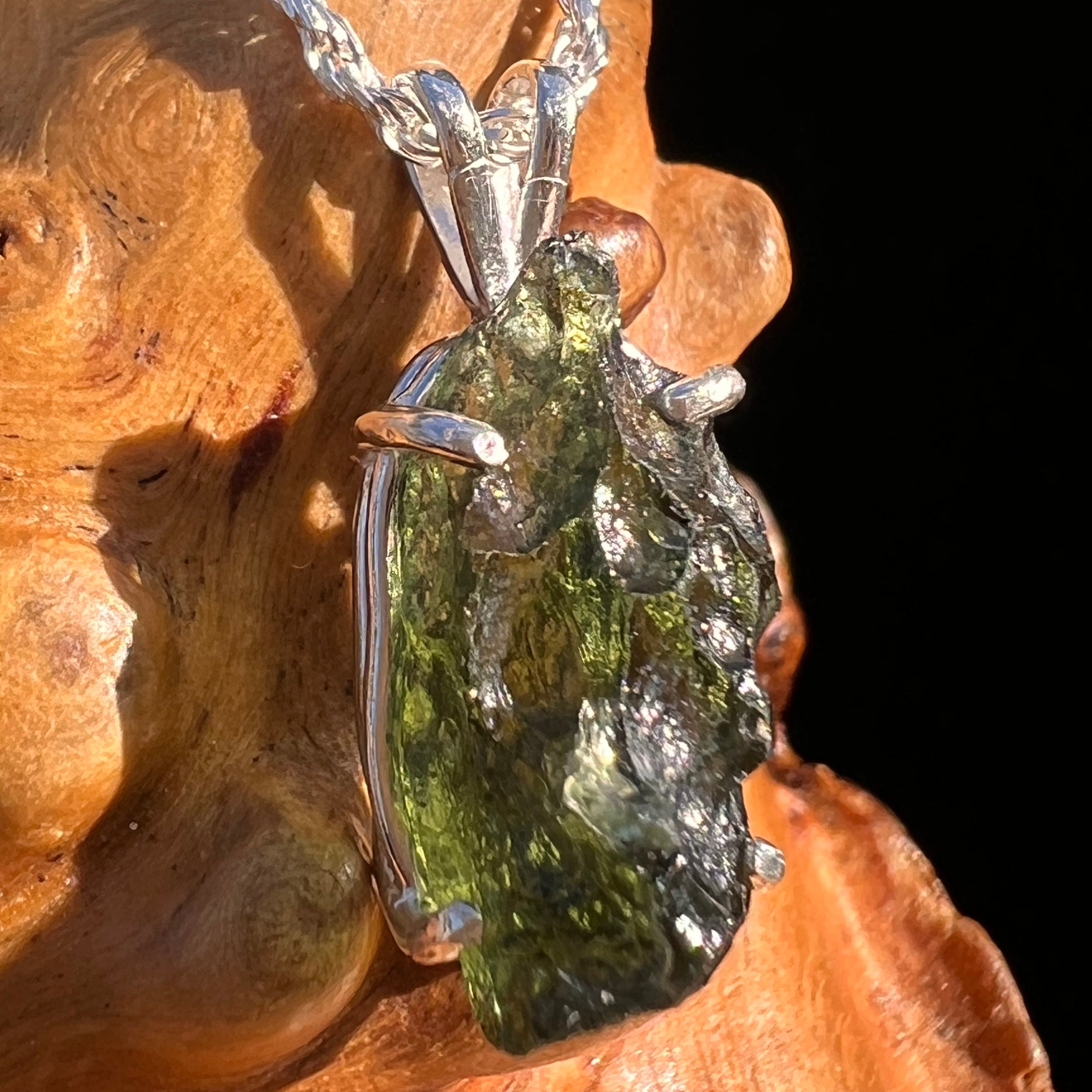 Raw Moldavite Pendant Sterling Silver #7833-Moldavite Life