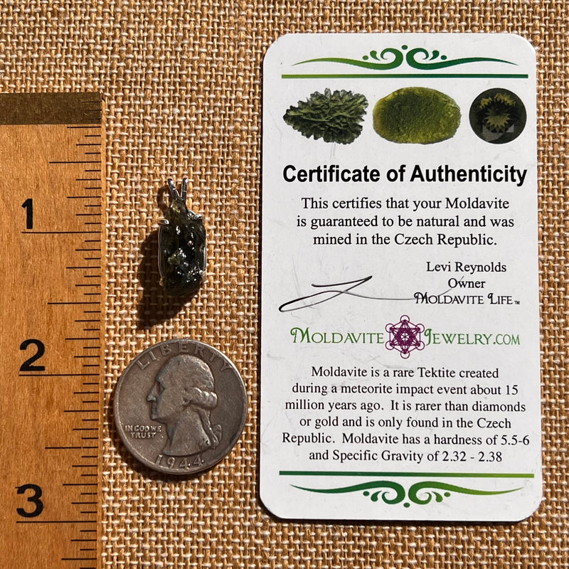 Raw Moldavite Pendant Sterling Silver #7833-Moldavite Life