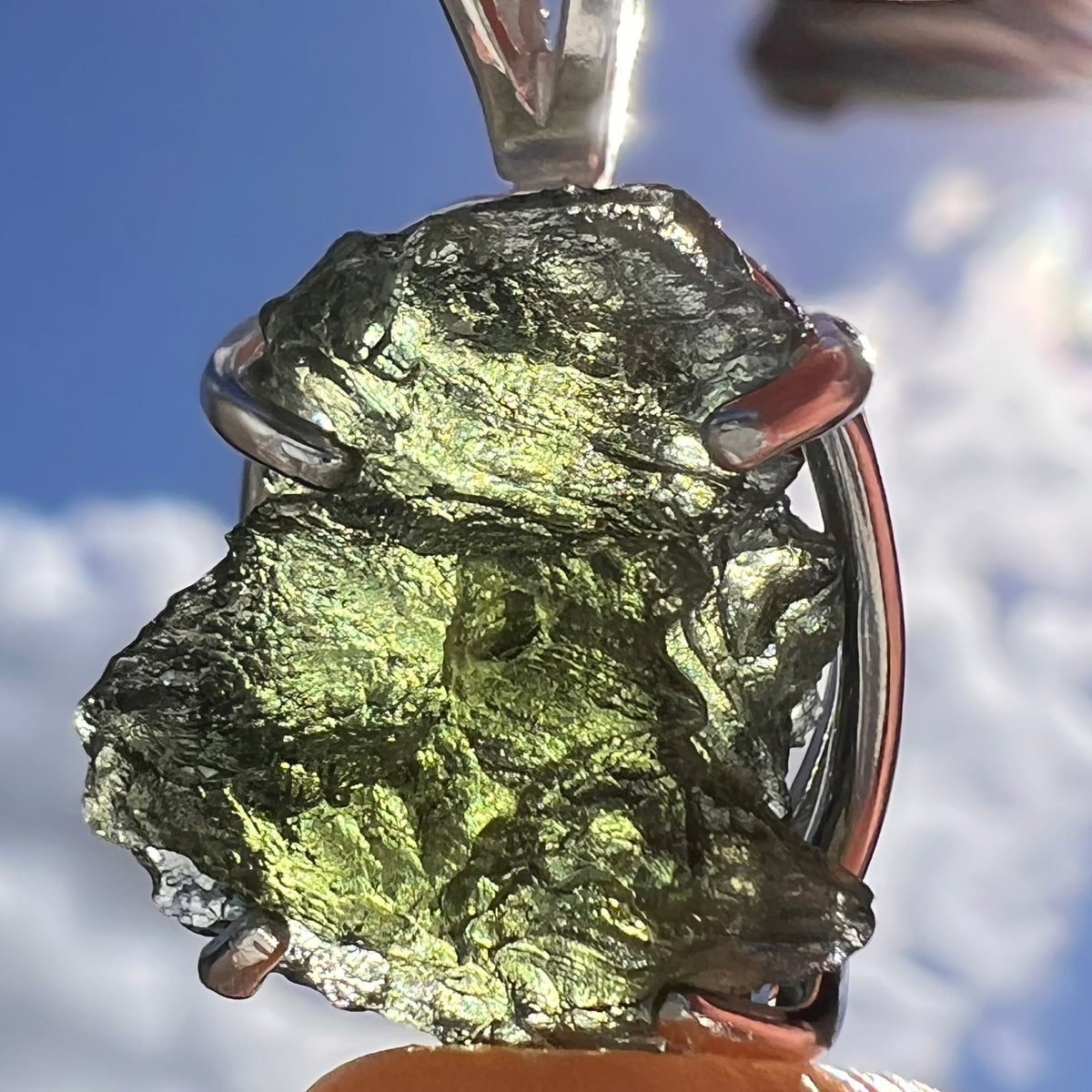 Raw Moldavite Pendant Sterling Silver #7834-Moldavite Life