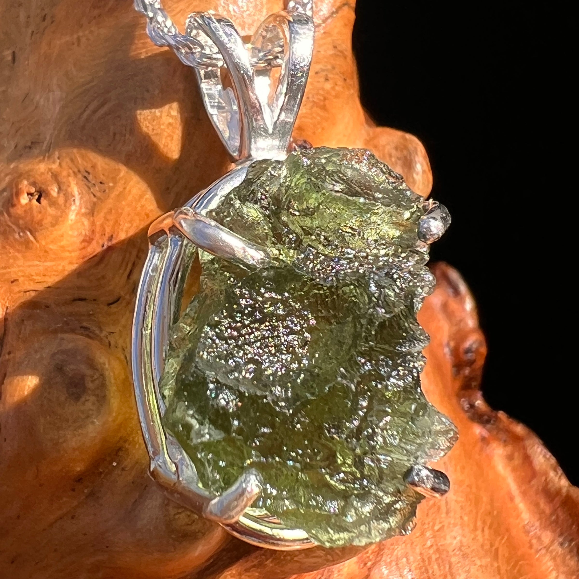 Raw Moldavite Pendant Sterling Silver #7834-Moldavite Life
