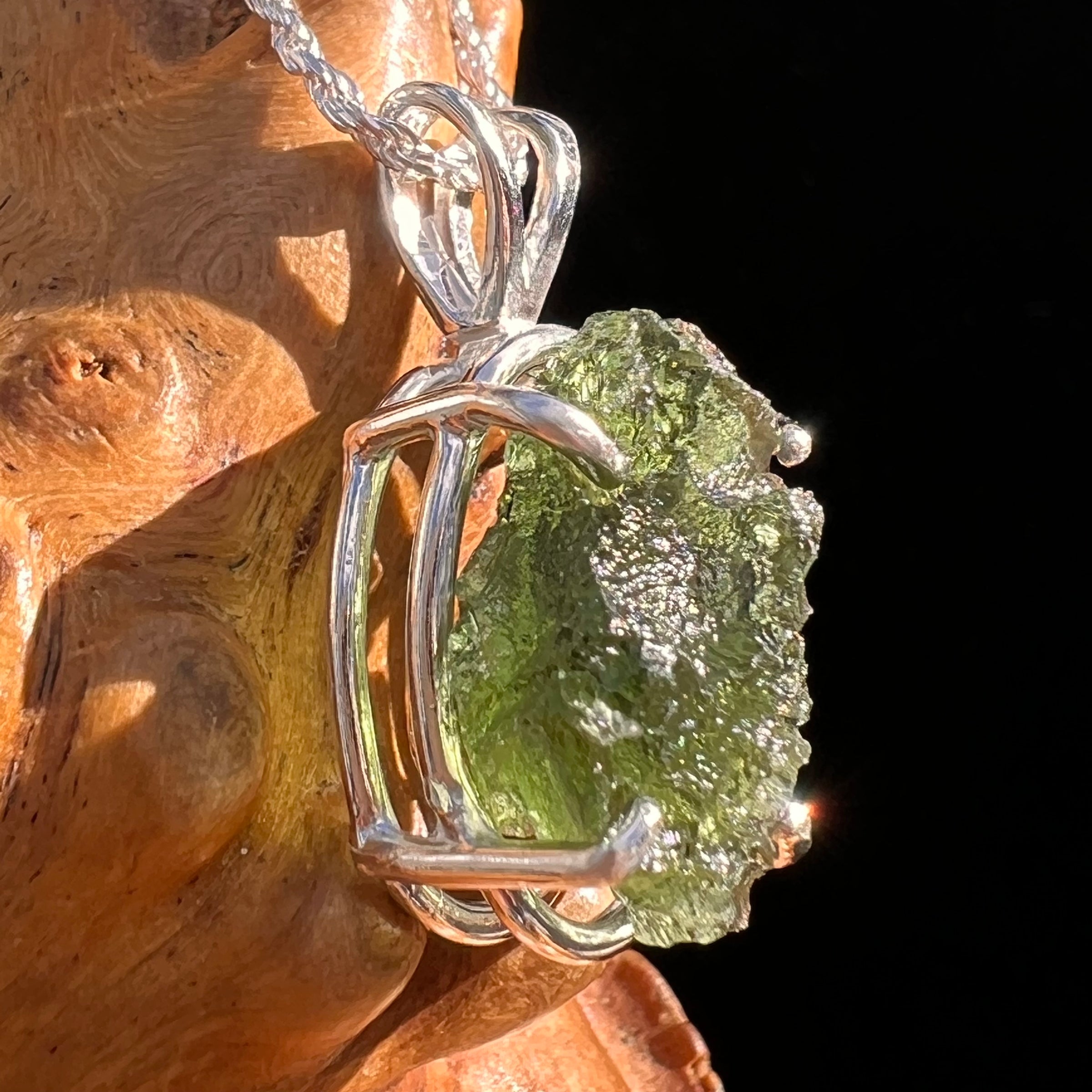 Raw Moldavite Pendant Sterling Silver #7834-Moldavite Life