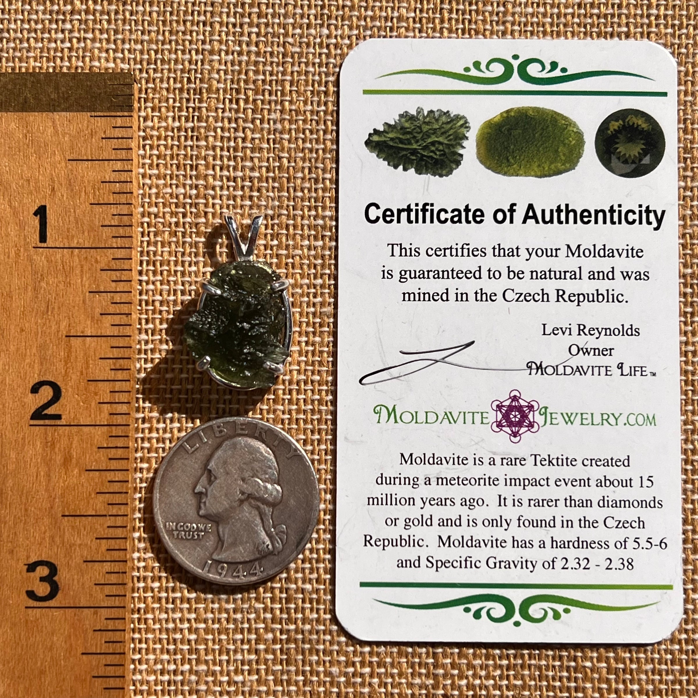Raw Moldavite Pendant Sterling Silver #7834-Moldavite Life