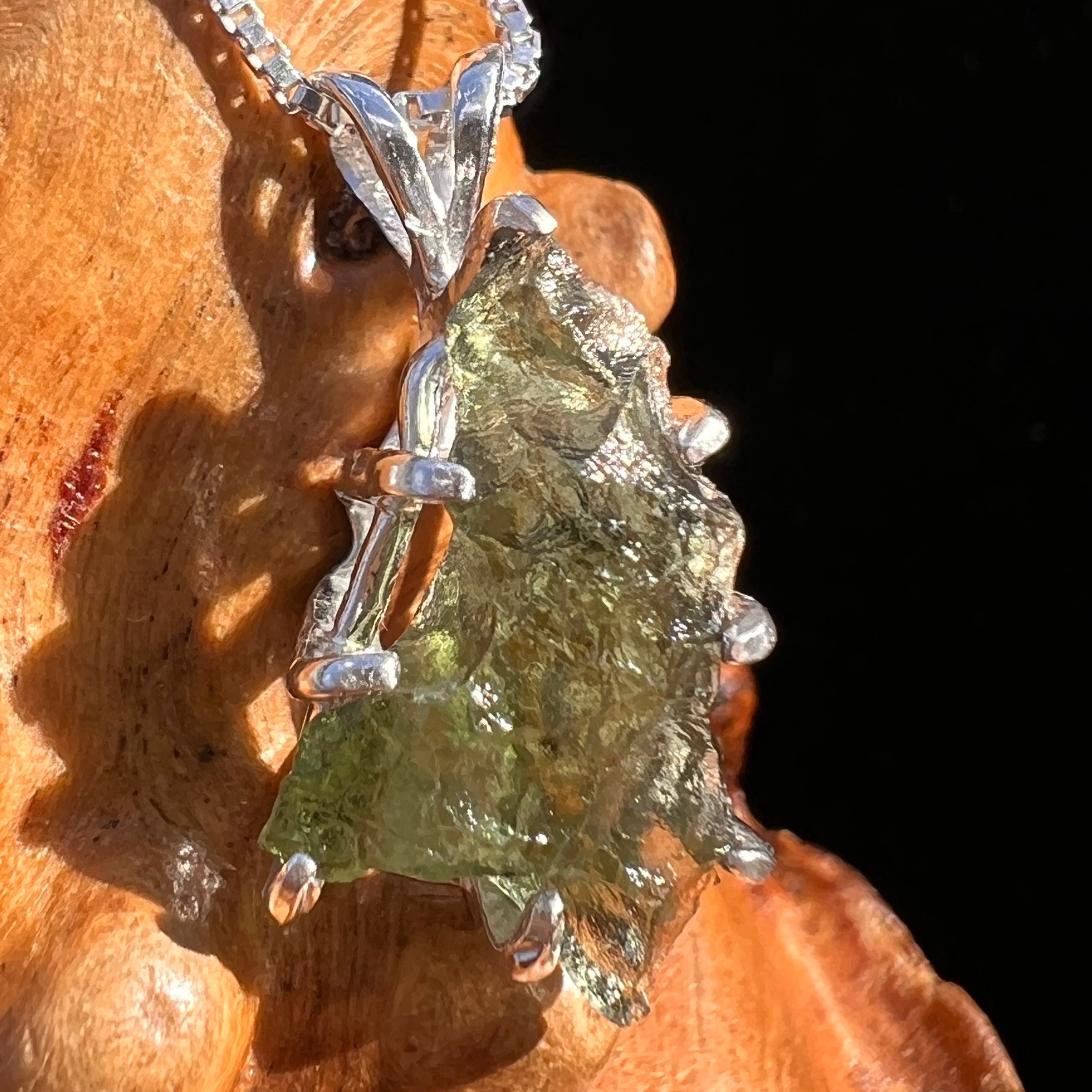 Raw Moldavite Pendant Sterling Silver #7836-Moldavite Life