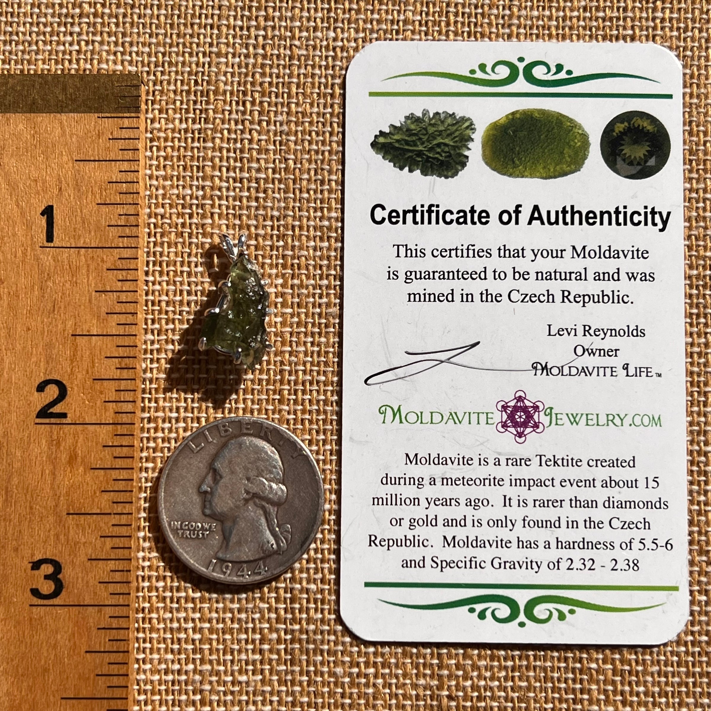 Raw Moldavite Pendant Sterling Silver #7836-Moldavite Life