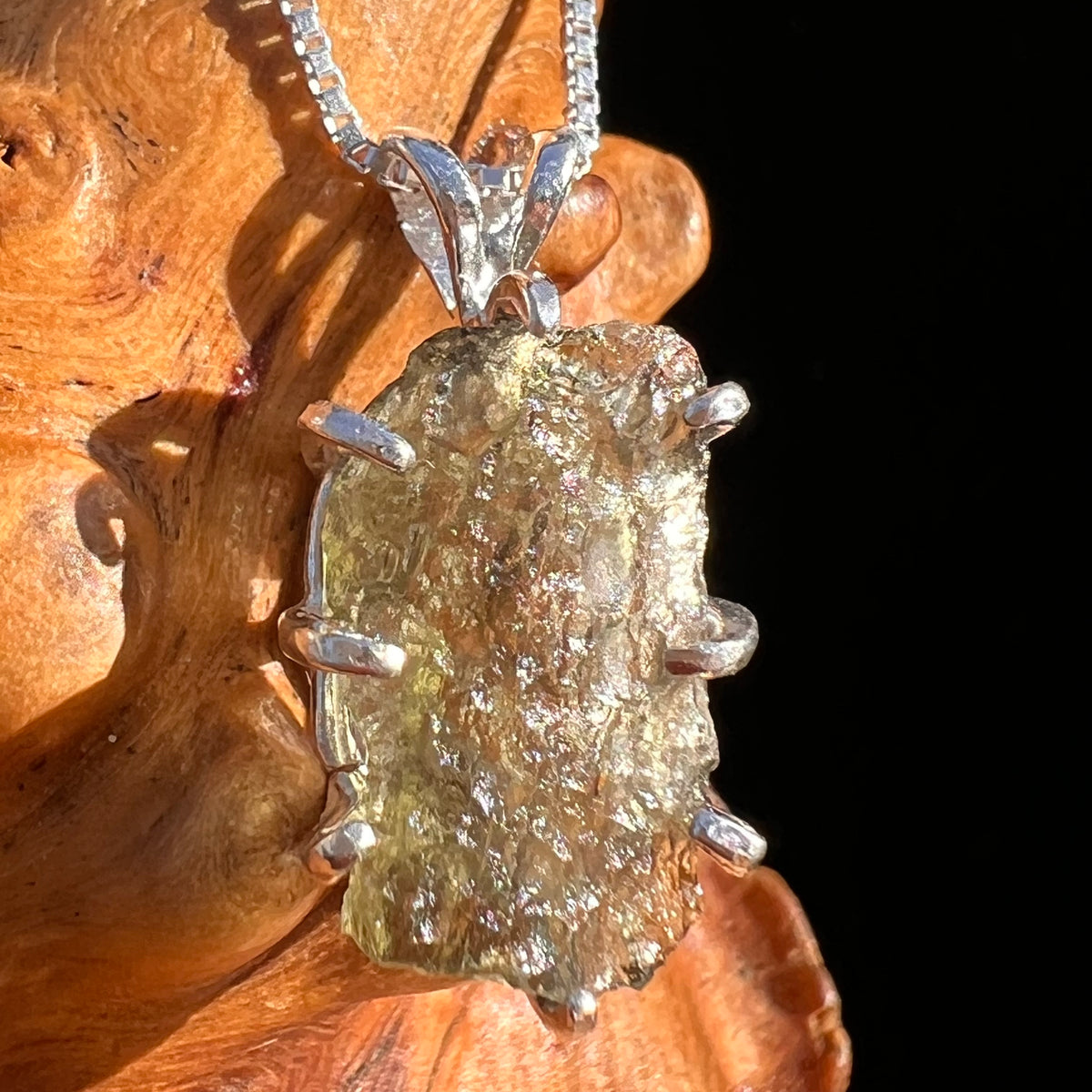 Raw Moldavite Pendant Sterling Silver #7837-Moldavite Life