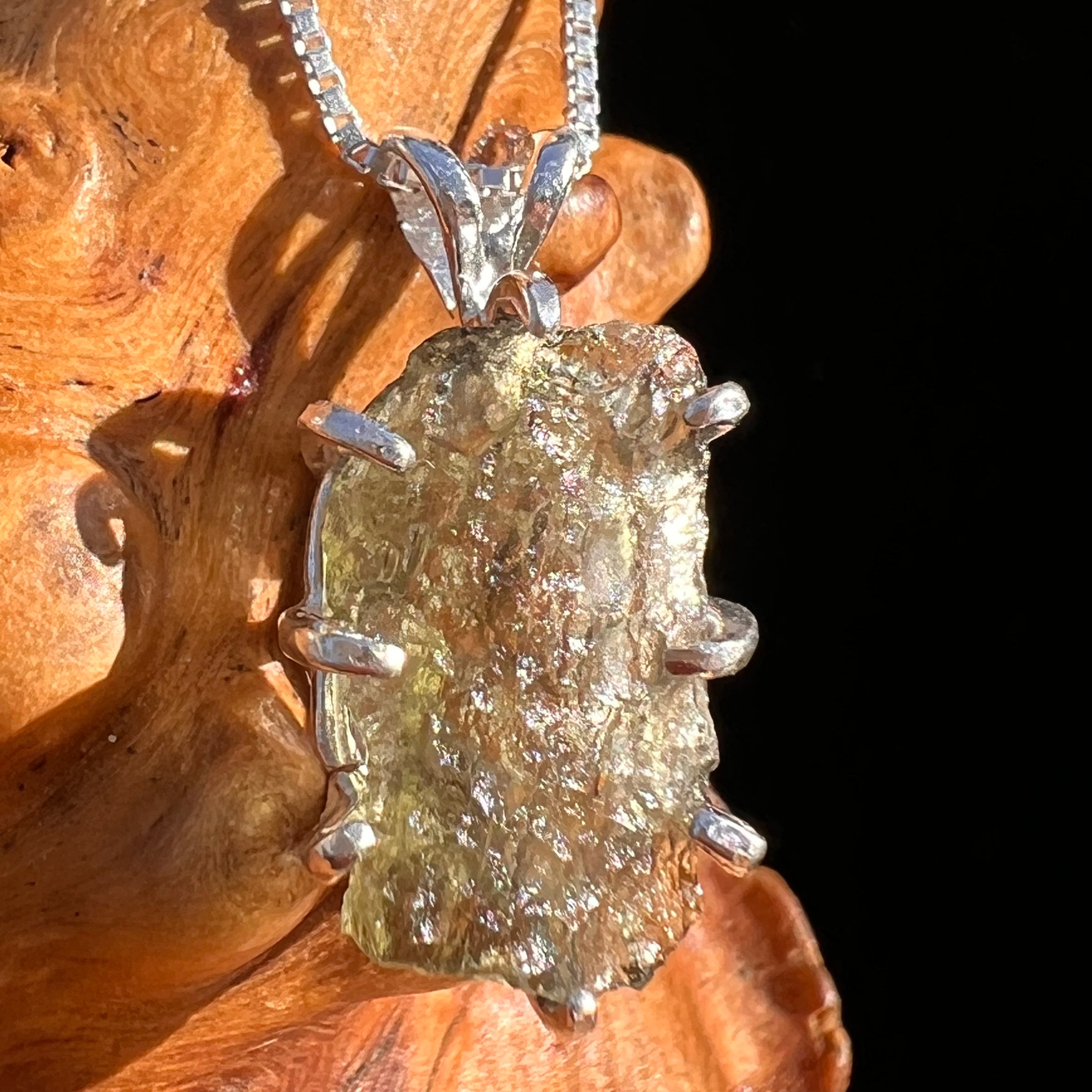 Raw Moldavite Pendant Sterling Silver #7837-Moldavite Life
