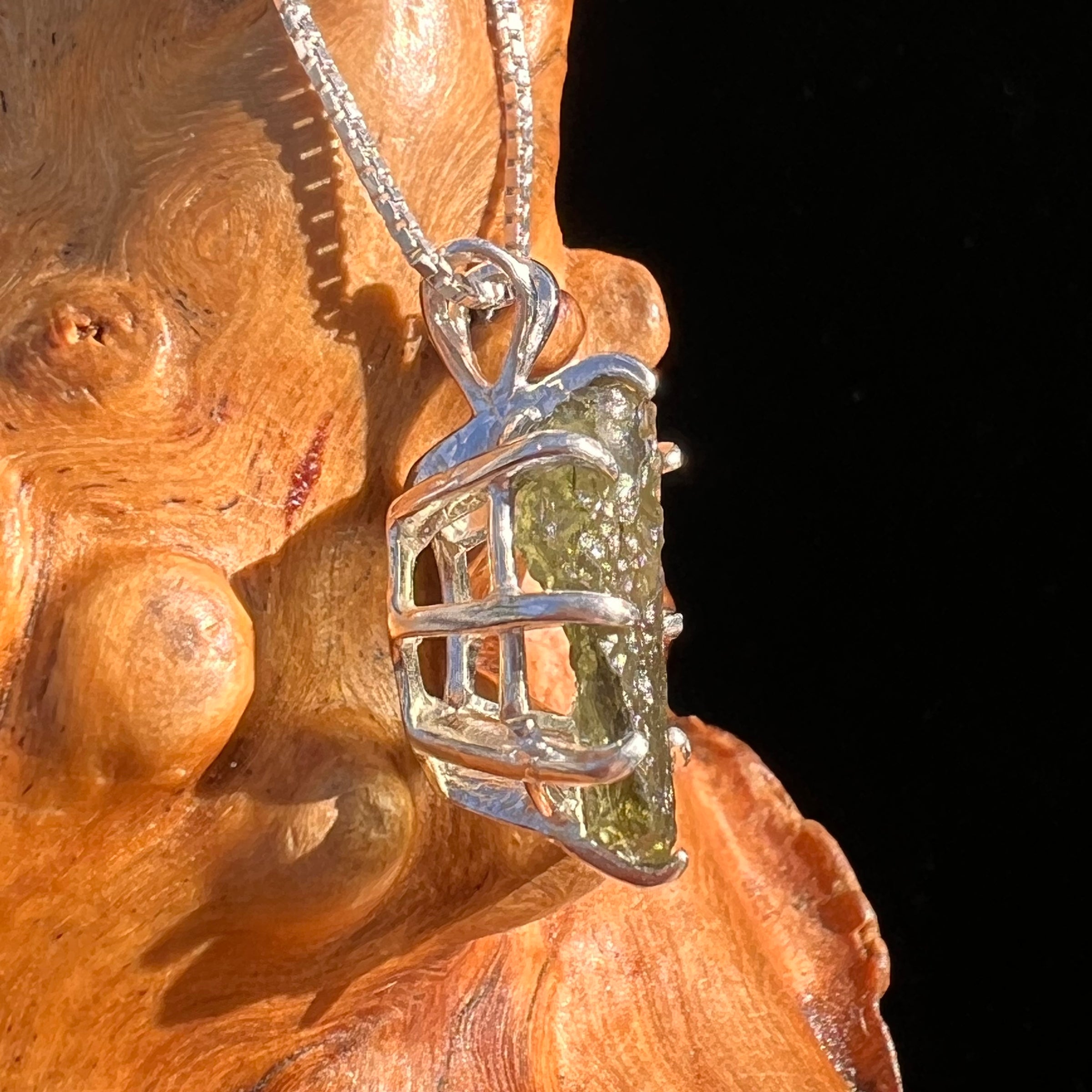 Raw Moldavite Pendant Sterling Silver #7837-Moldavite Life