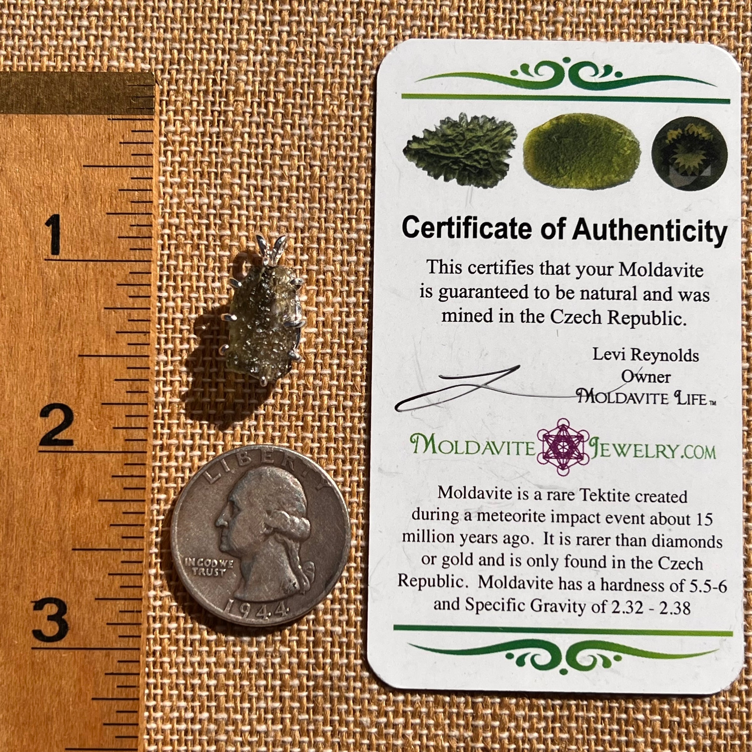Raw Moldavite Pendant Sterling Silver #7837-Moldavite Life