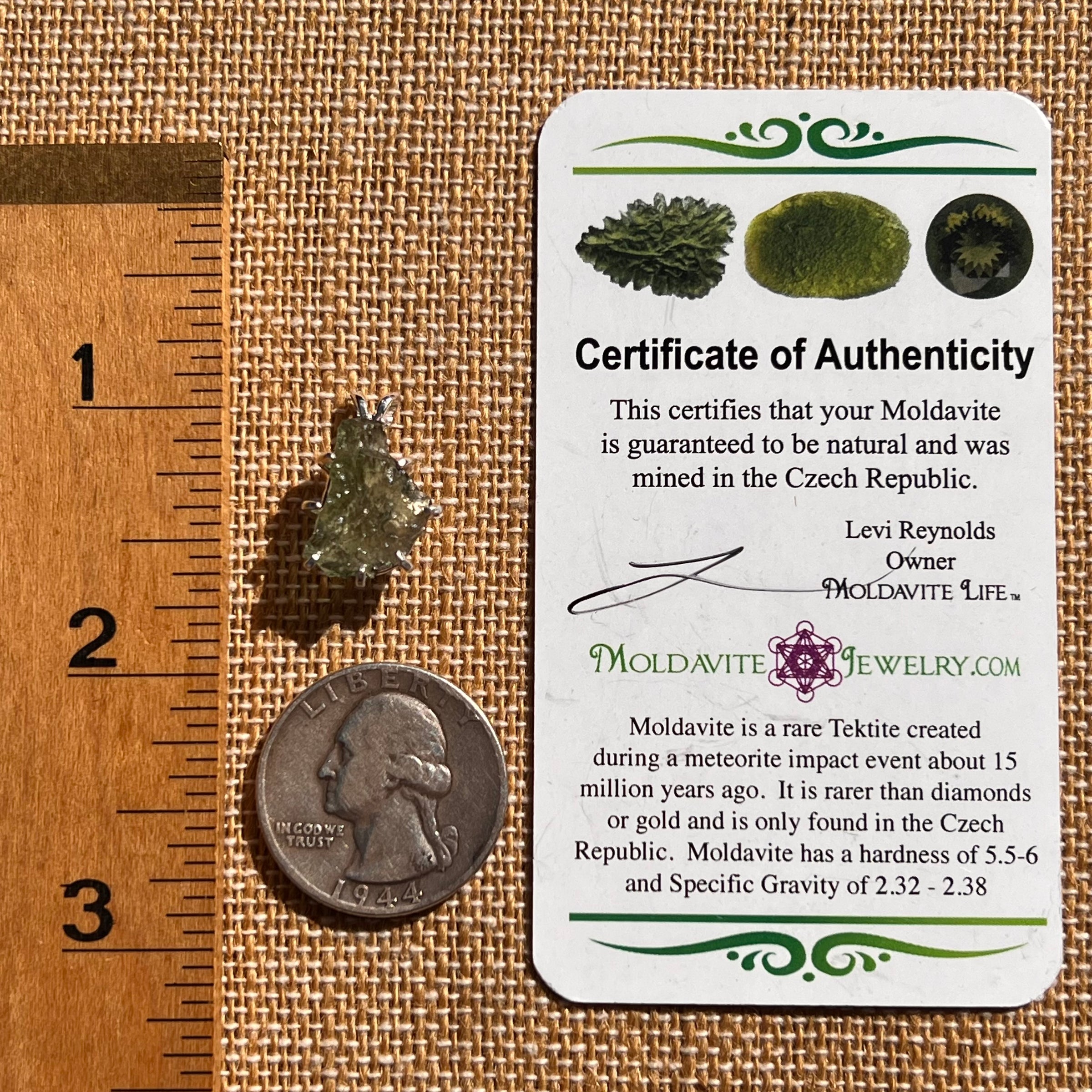 Raw Moldavite Pendant Sterling Silver #7838-Moldavite Life