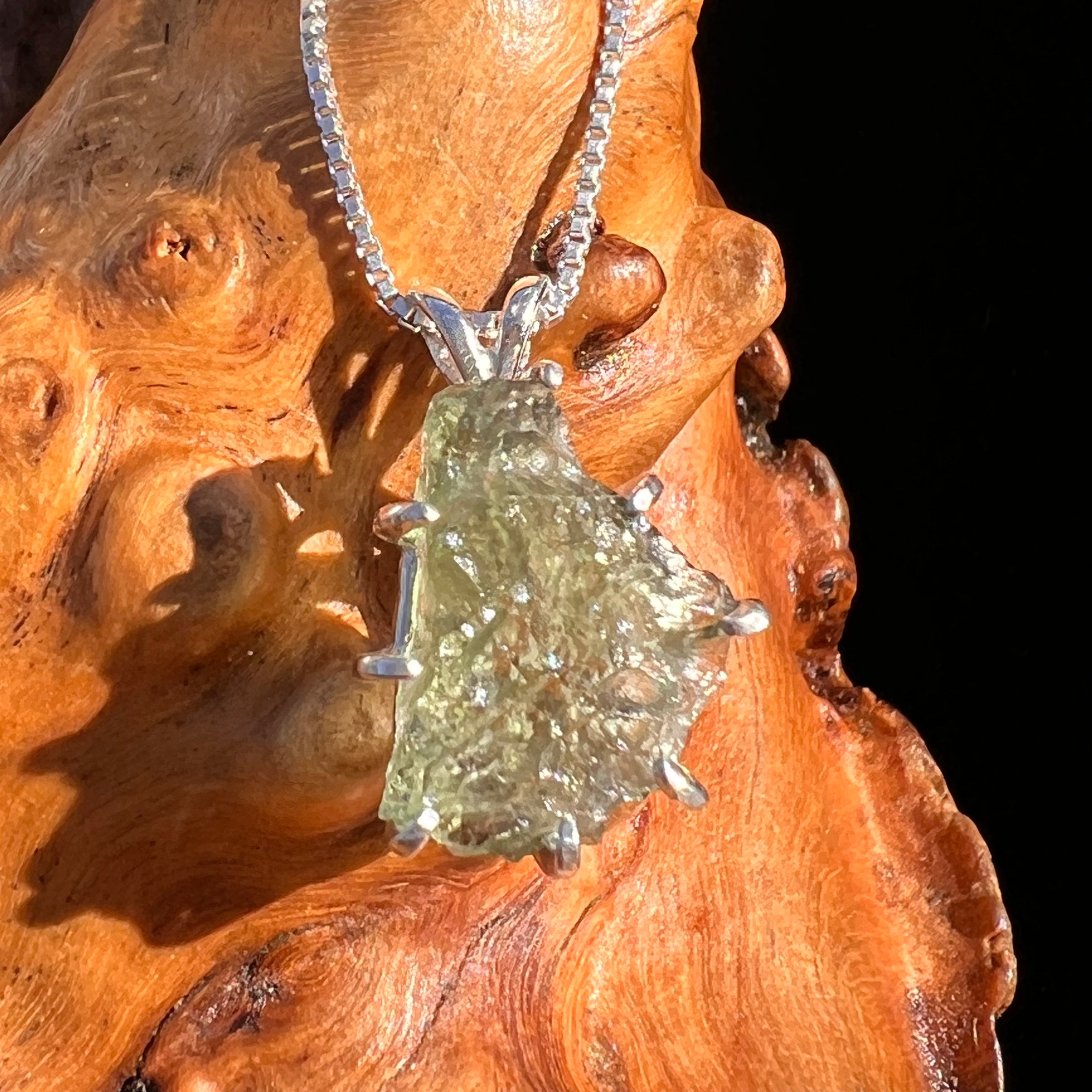 Raw Moldavite Pendant Sterling Silver #7838-Moldavite Life