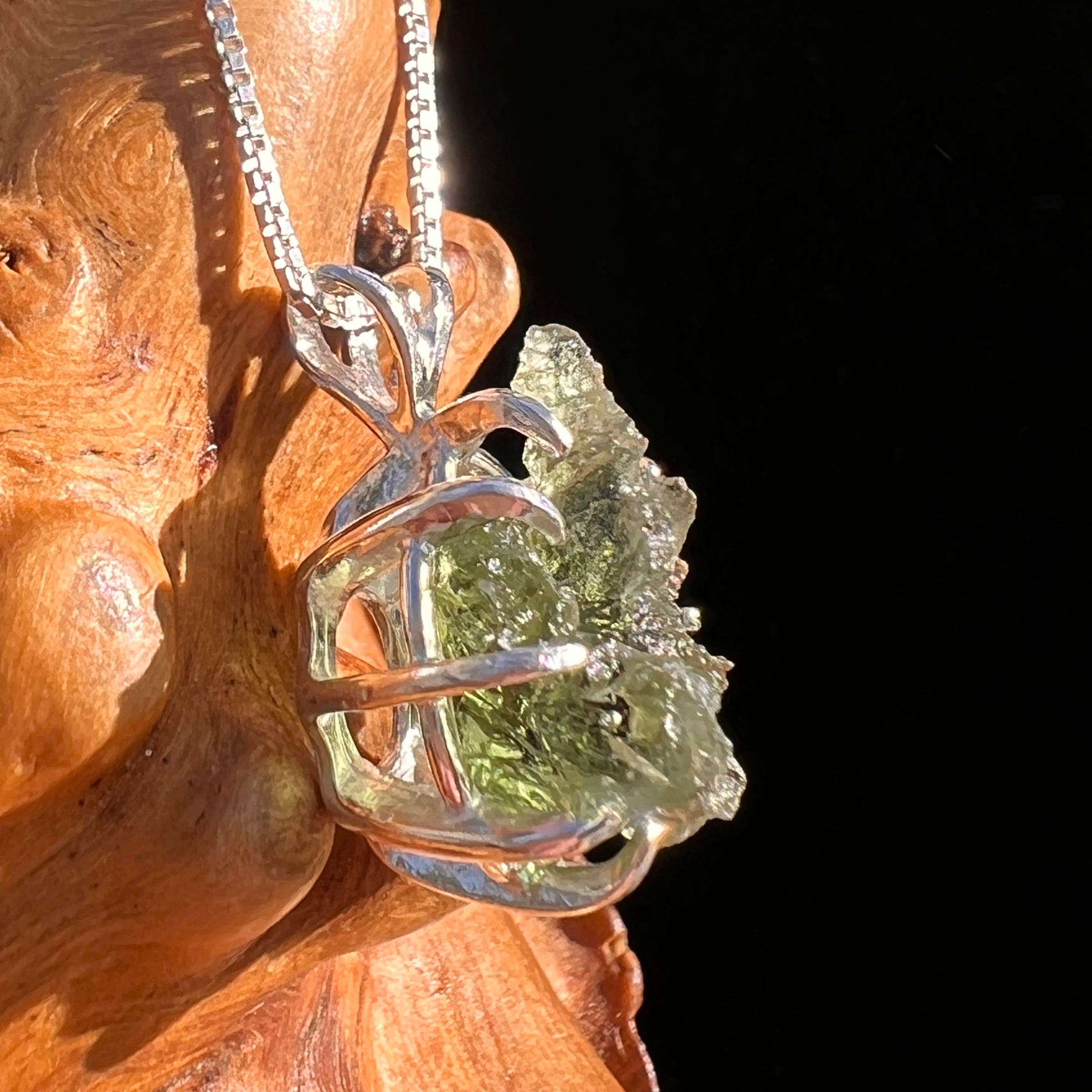 Raw Moldavite Pendant Sterling Silver #7839-Moldavite Life
