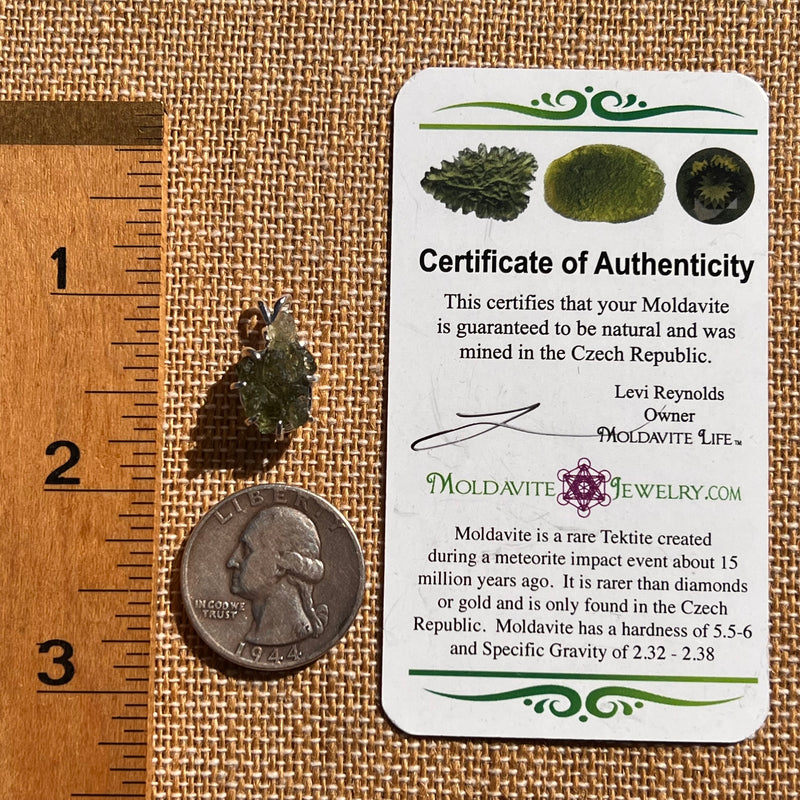 Raw Moldavite Pendant Sterling Silver #7839-Moldavite Life
