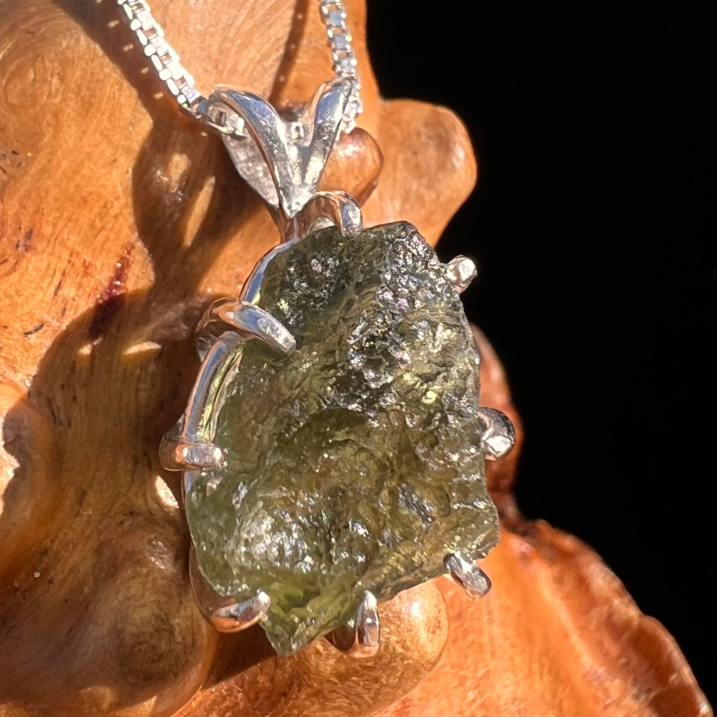 Raw Moldavite Pendant Sterling Silver #7840-Moldavite Life