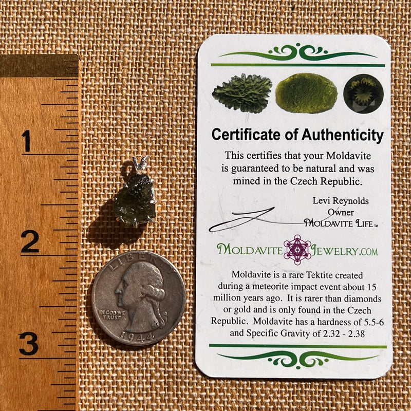Raw Moldavite Pendant Sterling Silver #7840-Moldavite Life