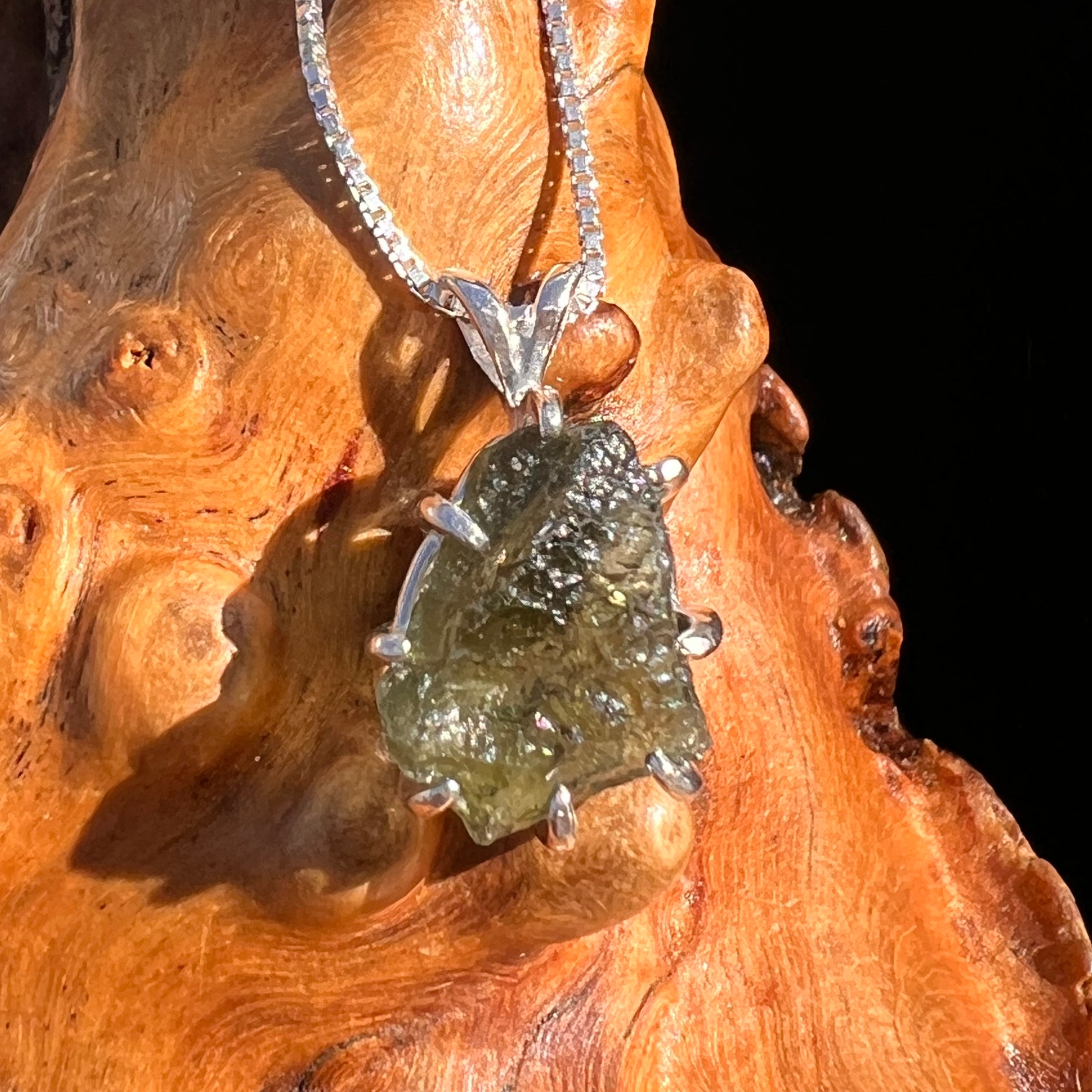 Raw Moldavite Pendant Sterling Silver #7840-Moldavite Life