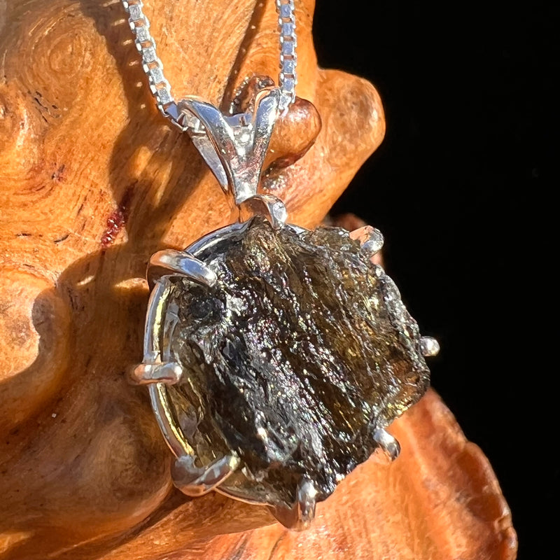 Raw Moldavite Pendant Sterling Silver #7841-Moldavite Life