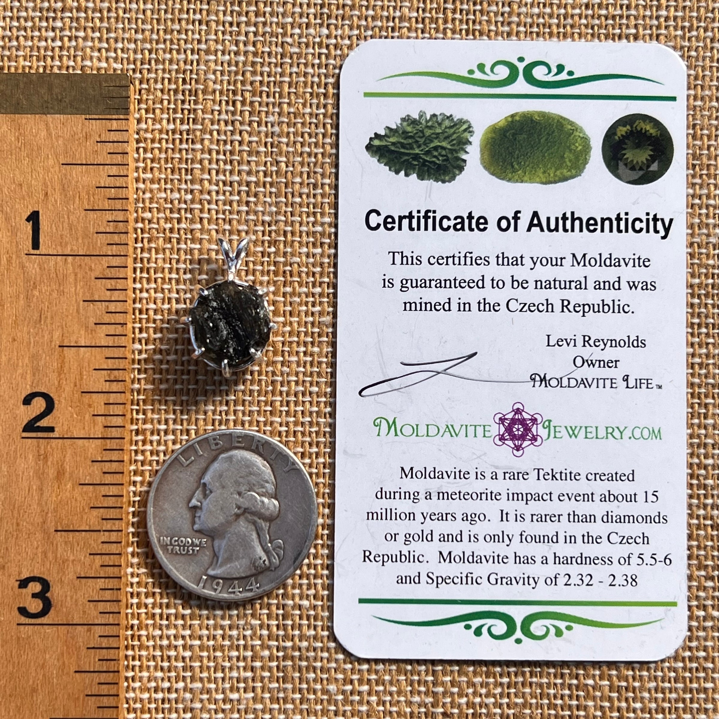 Raw Moldavite Pendant Sterling Silver #7841-Moldavite Life