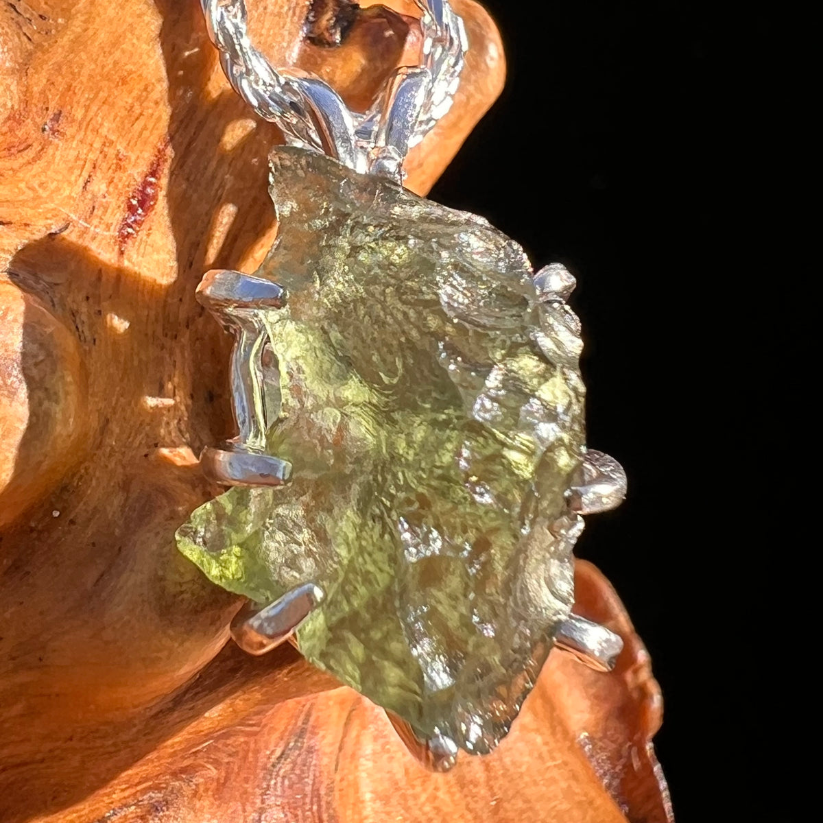 Raw Moldavite Pendant Sterling Silver #7842-Moldavite Life