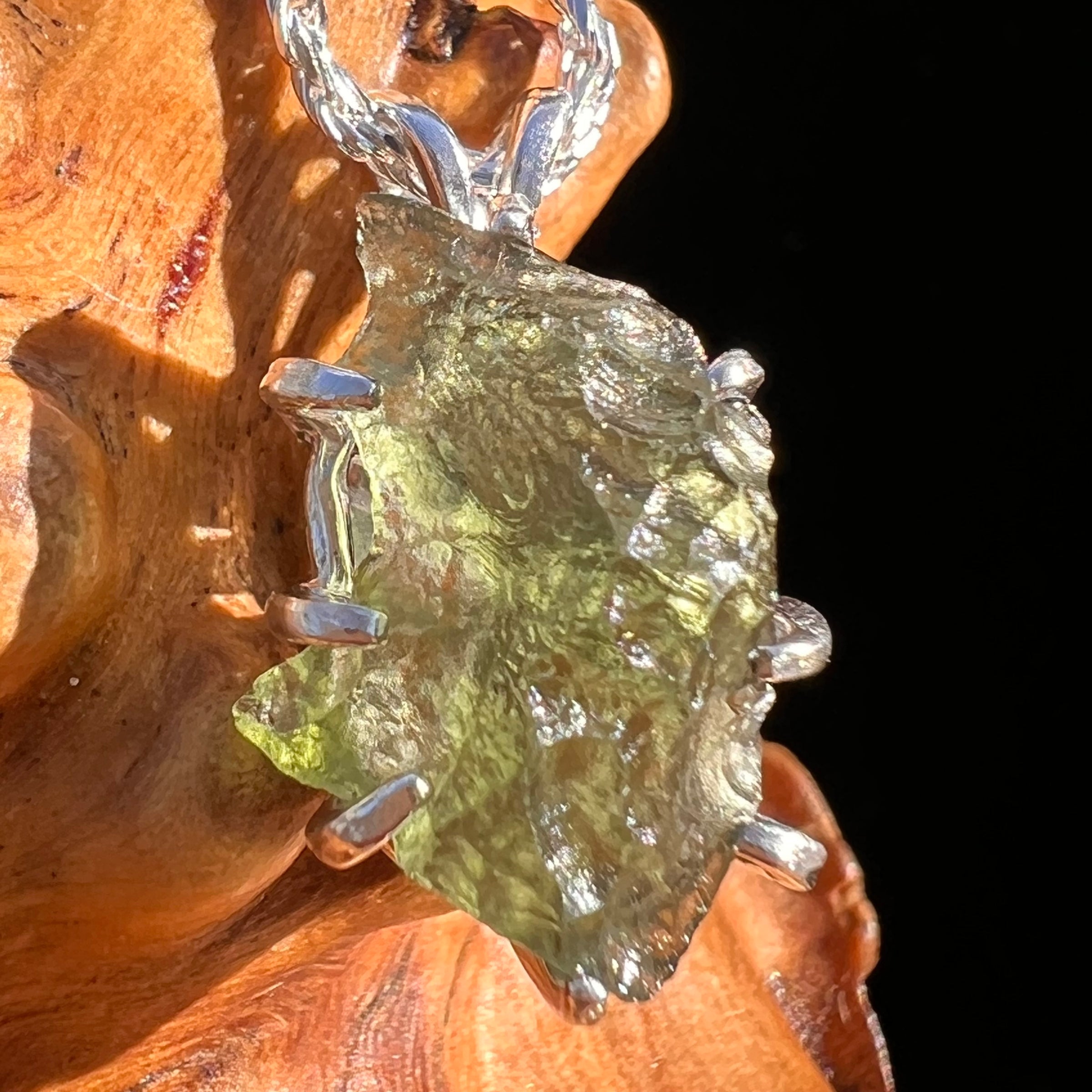 Raw Moldavite Pendant Sterling Silver #7842-Moldavite Life