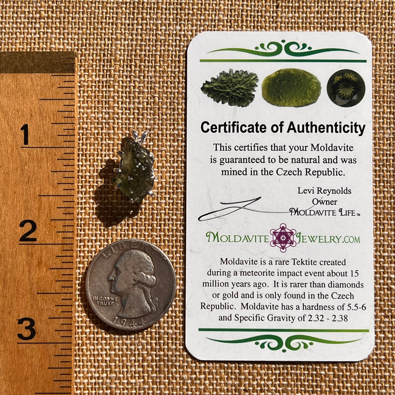 Raw Moldavite Pendant Sterling Silver #7842-Moldavite Life