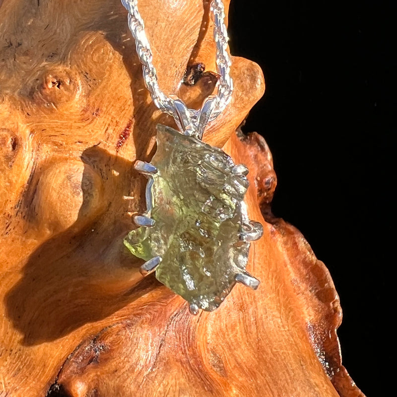 Raw Moldavite Pendant Sterling Silver #7842-Moldavite Life