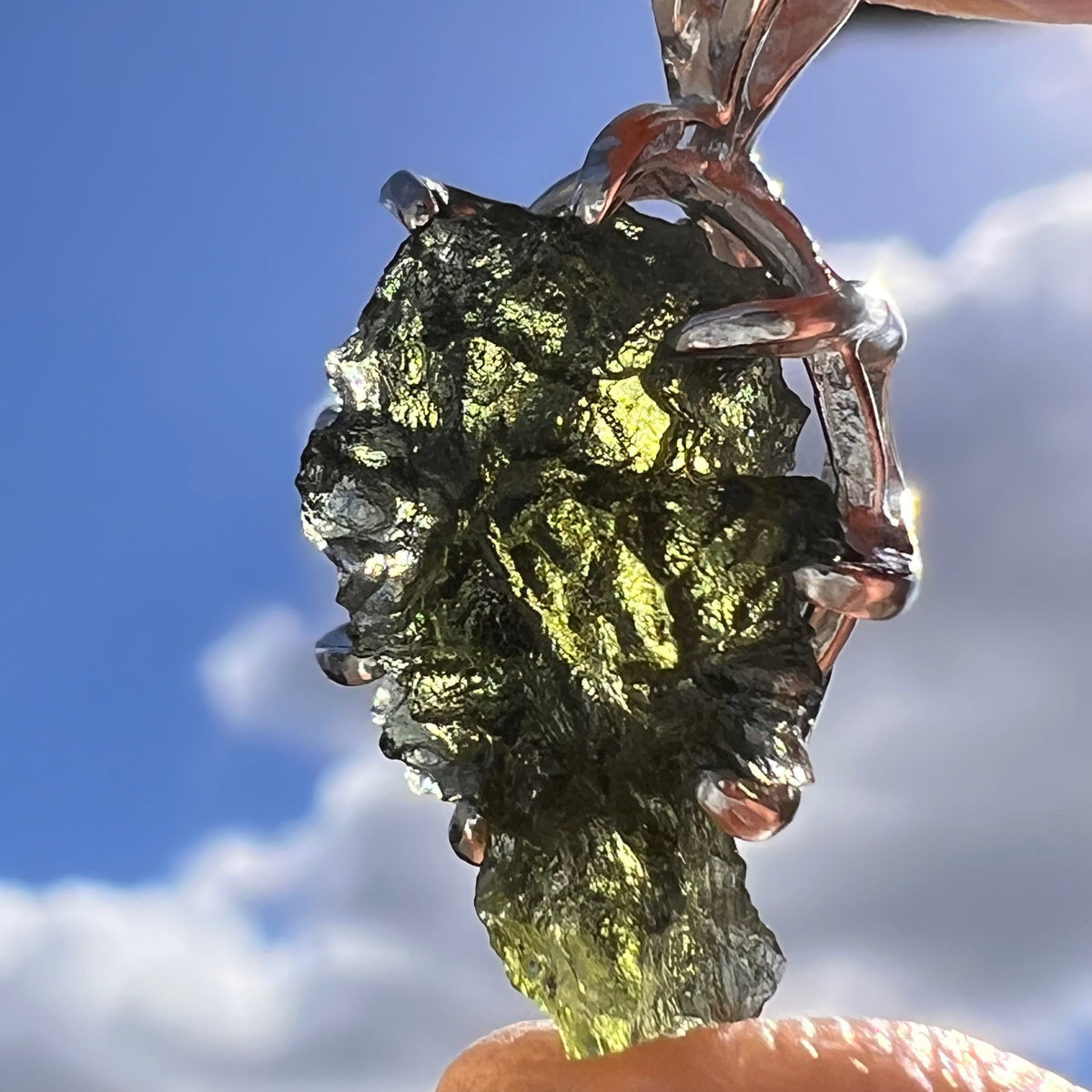 Raw Moldavite Pendant Sterling Silver #7843-Moldavite Life