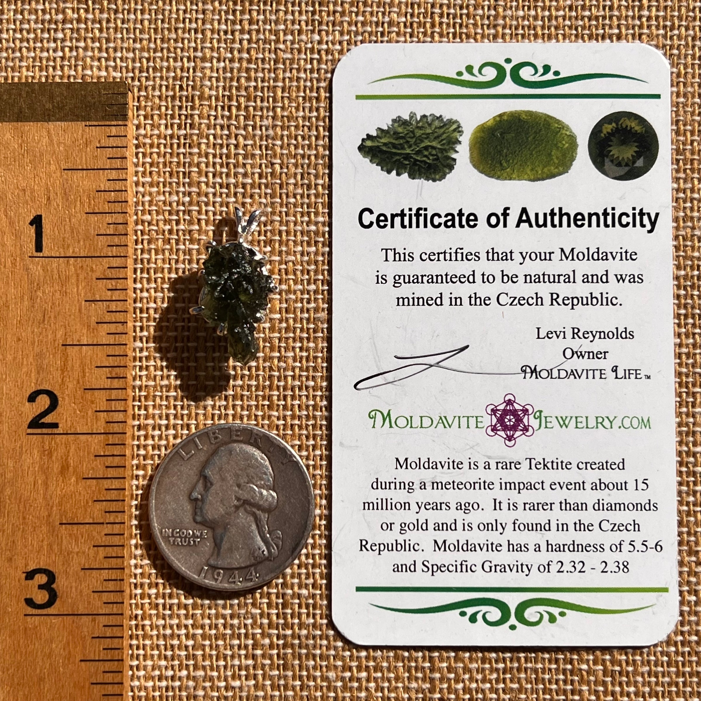 Raw Moldavite Pendant Sterling Silver #7843-Moldavite Life