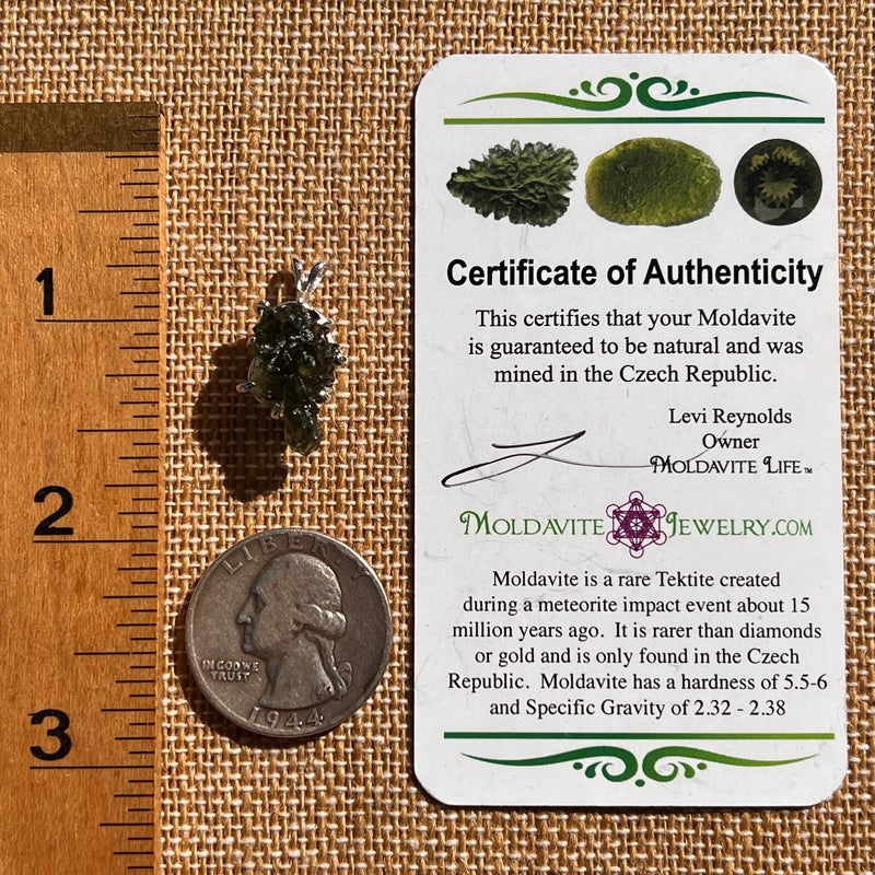 Raw Moldavite Pendant Sterling Silver #7843-Moldavite Life