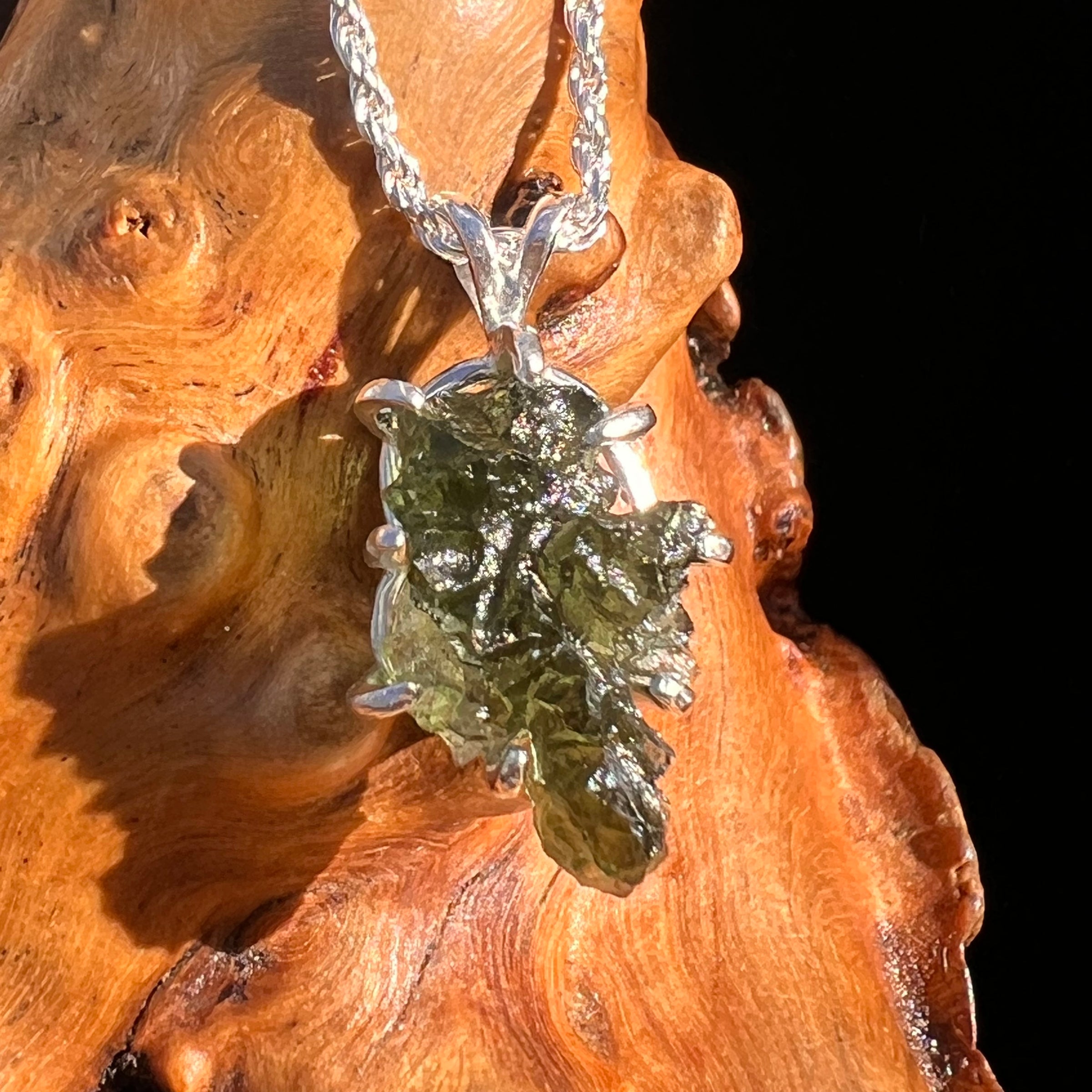 Raw Moldavite Pendant Sterling Silver #7843-Moldavite Life