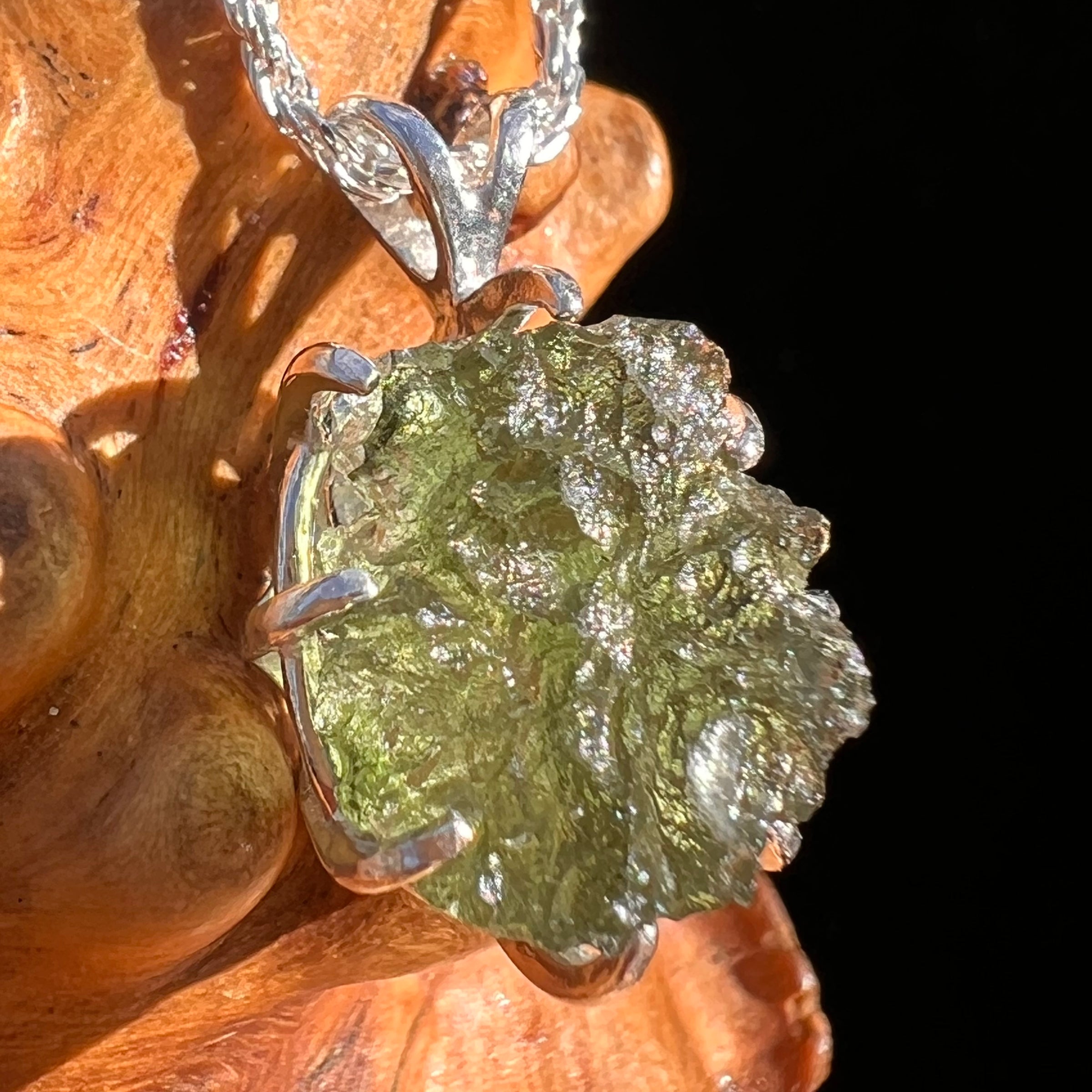 Raw Moldavite Pendant Sterling Silver #7844-Moldavite Life