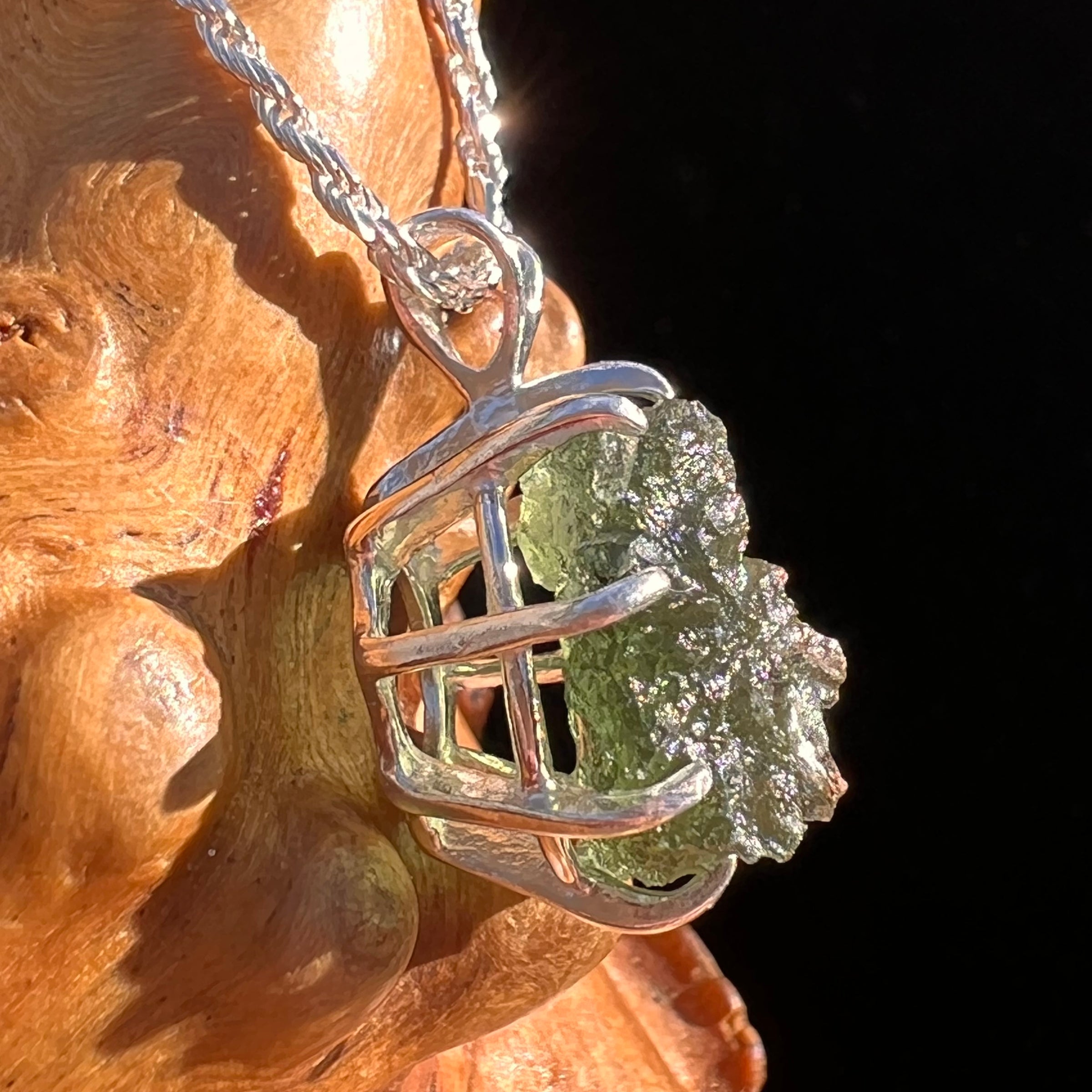 Raw Moldavite Pendant Sterling Silver #7844-Moldavite Life