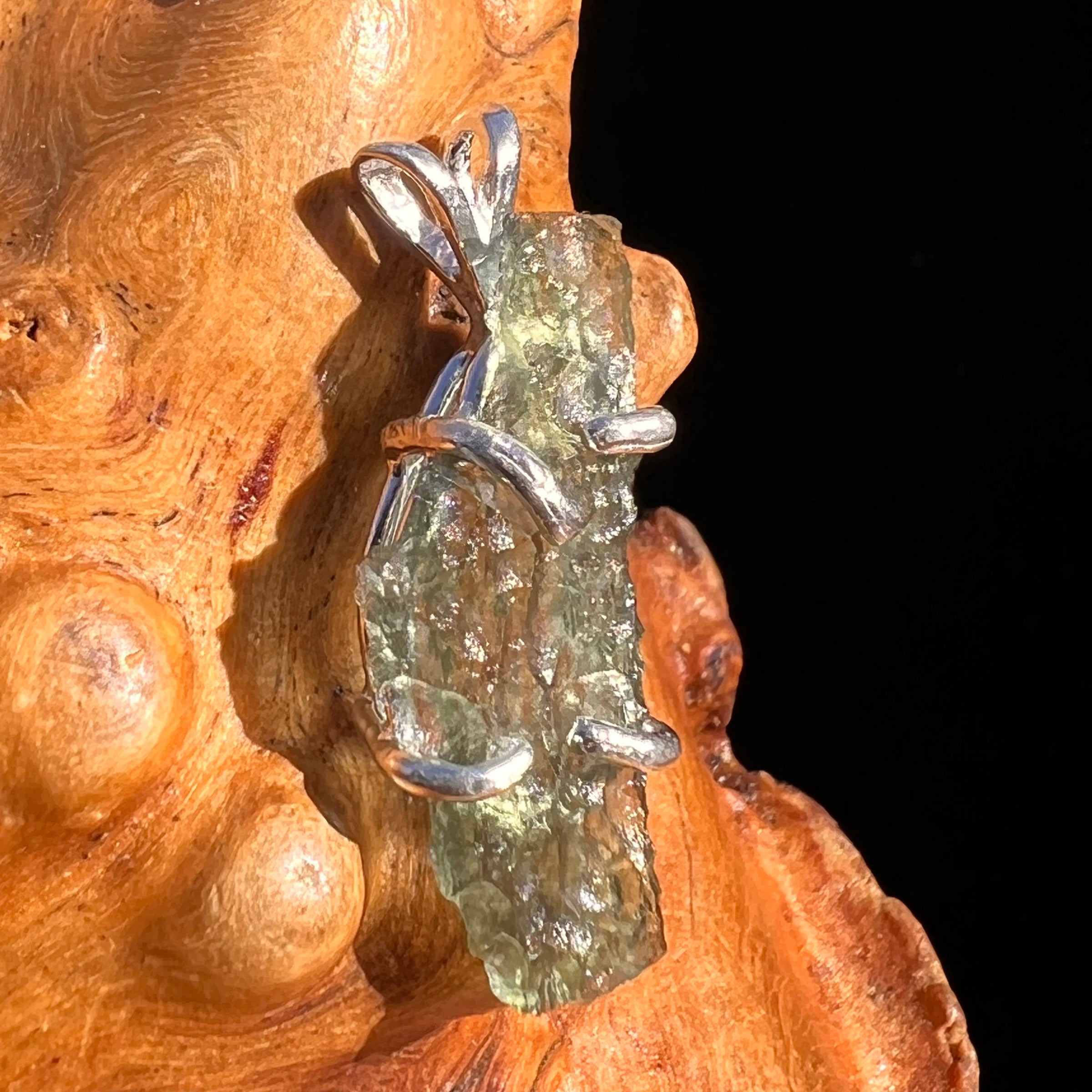 Raw Moldavite Pendant Sterling Silver #8082-Moldavite Life