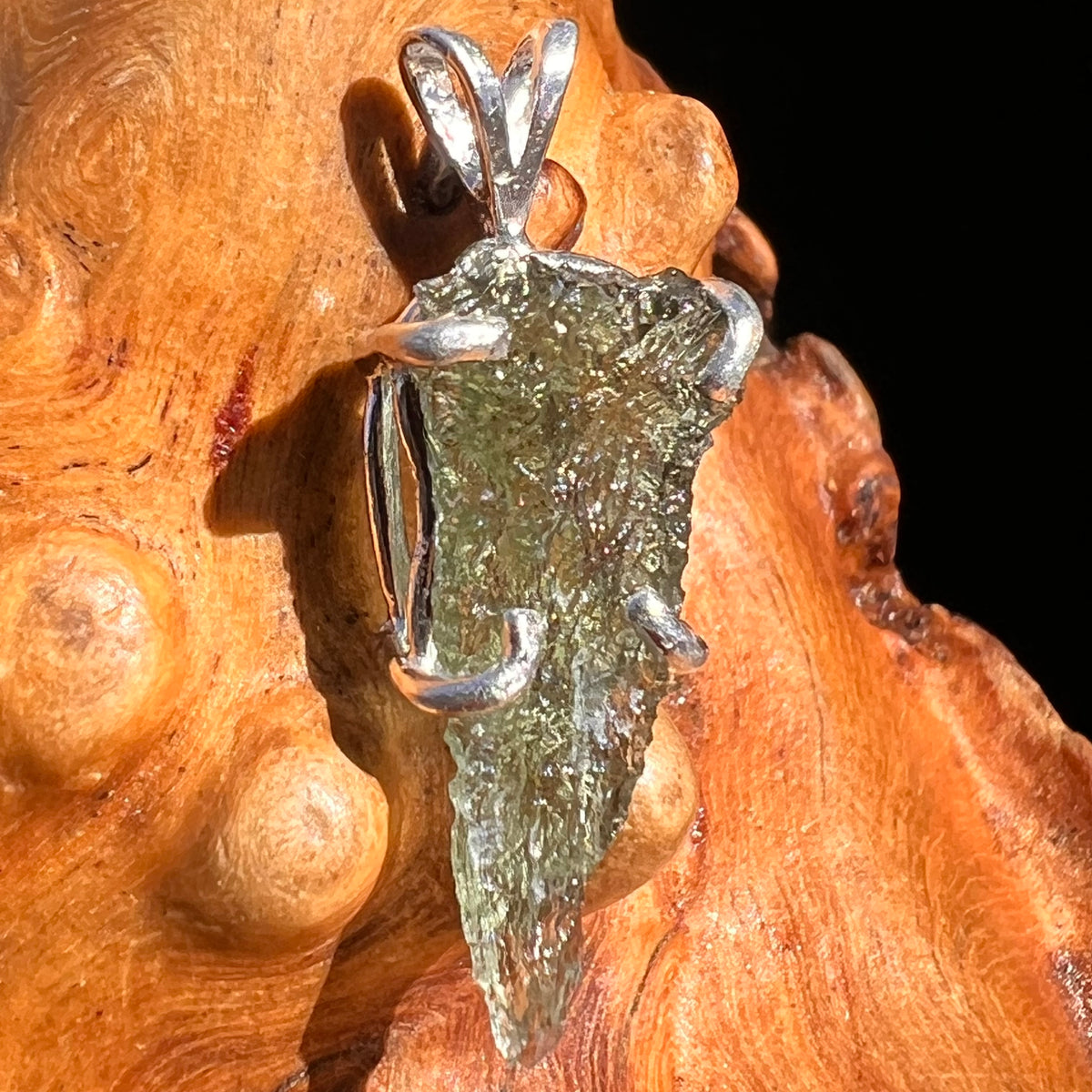 Raw Moldavite Pendant Sterling Silver #8083-Moldavite Life