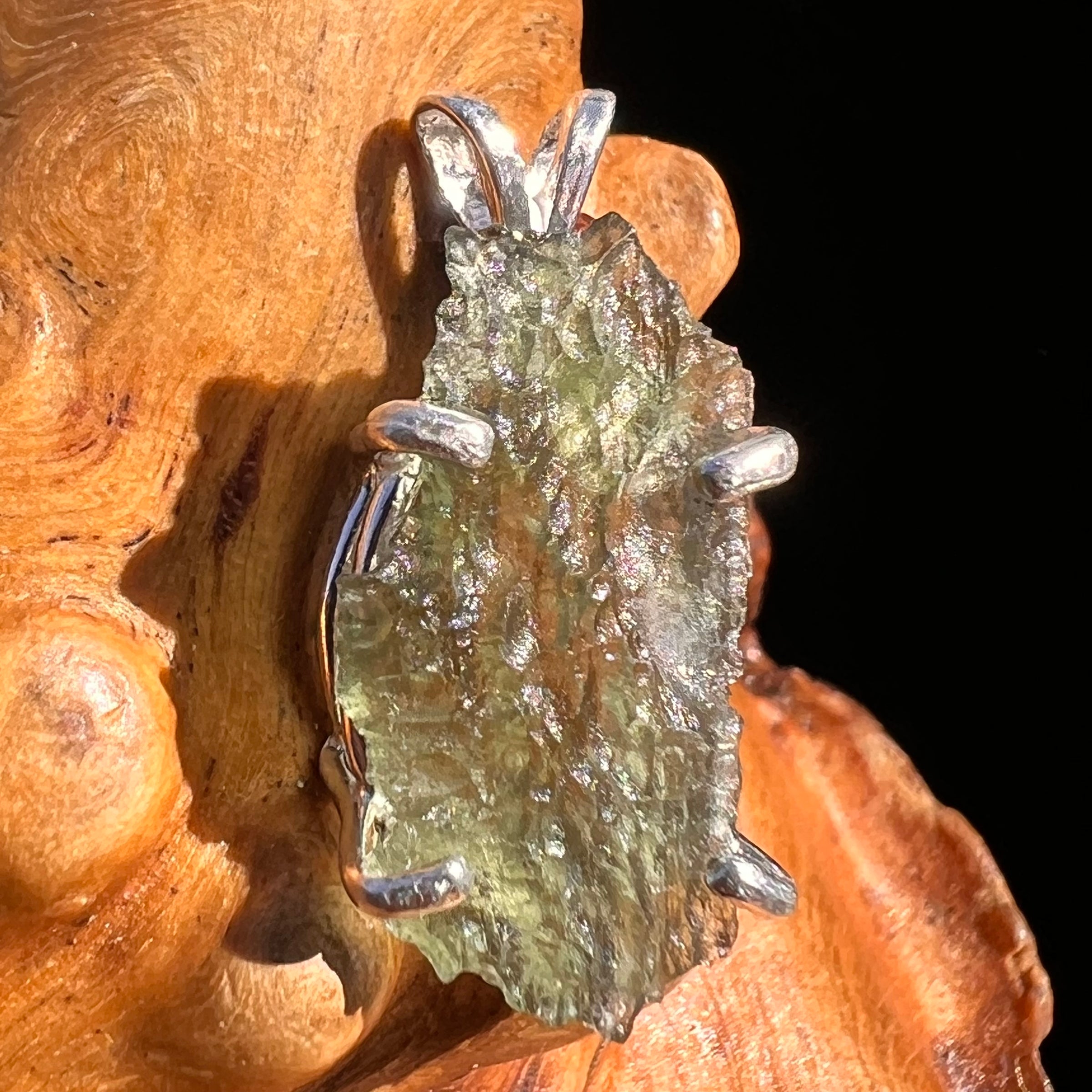 Raw Moldavite Pendant Sterling Silver #8084-Moldavite Life
