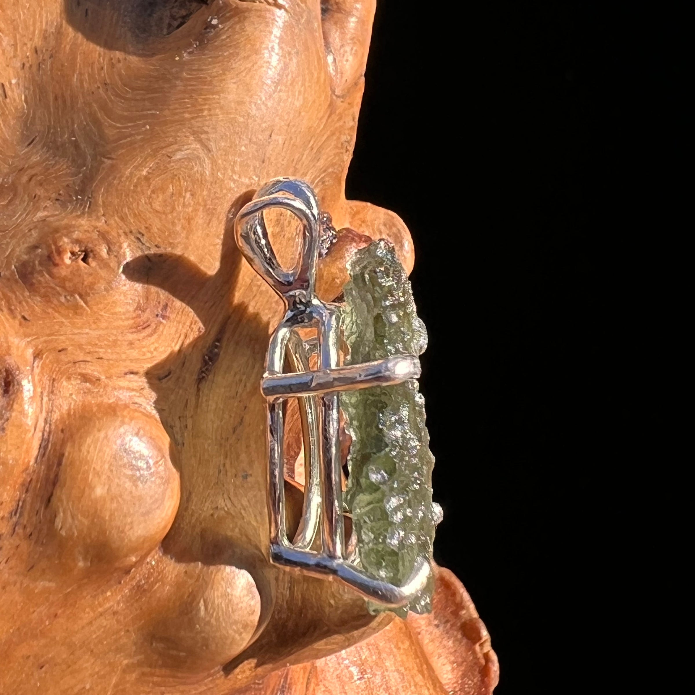 Raw Moldavite Pendant Sterling Silver #8084-Moldavite Life