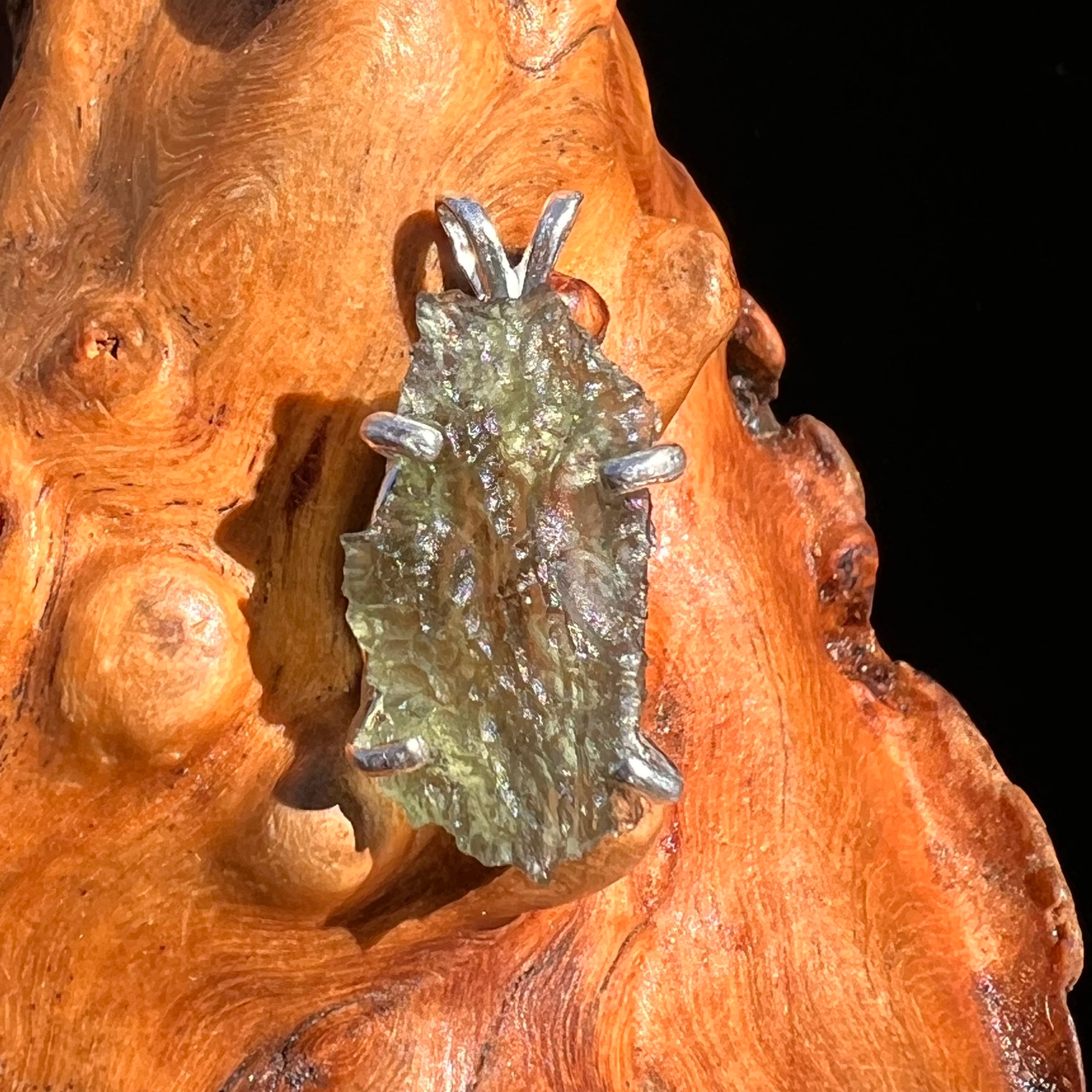 Raw Moldavite Pendant Sterling Silver #8084-Moldavite Life