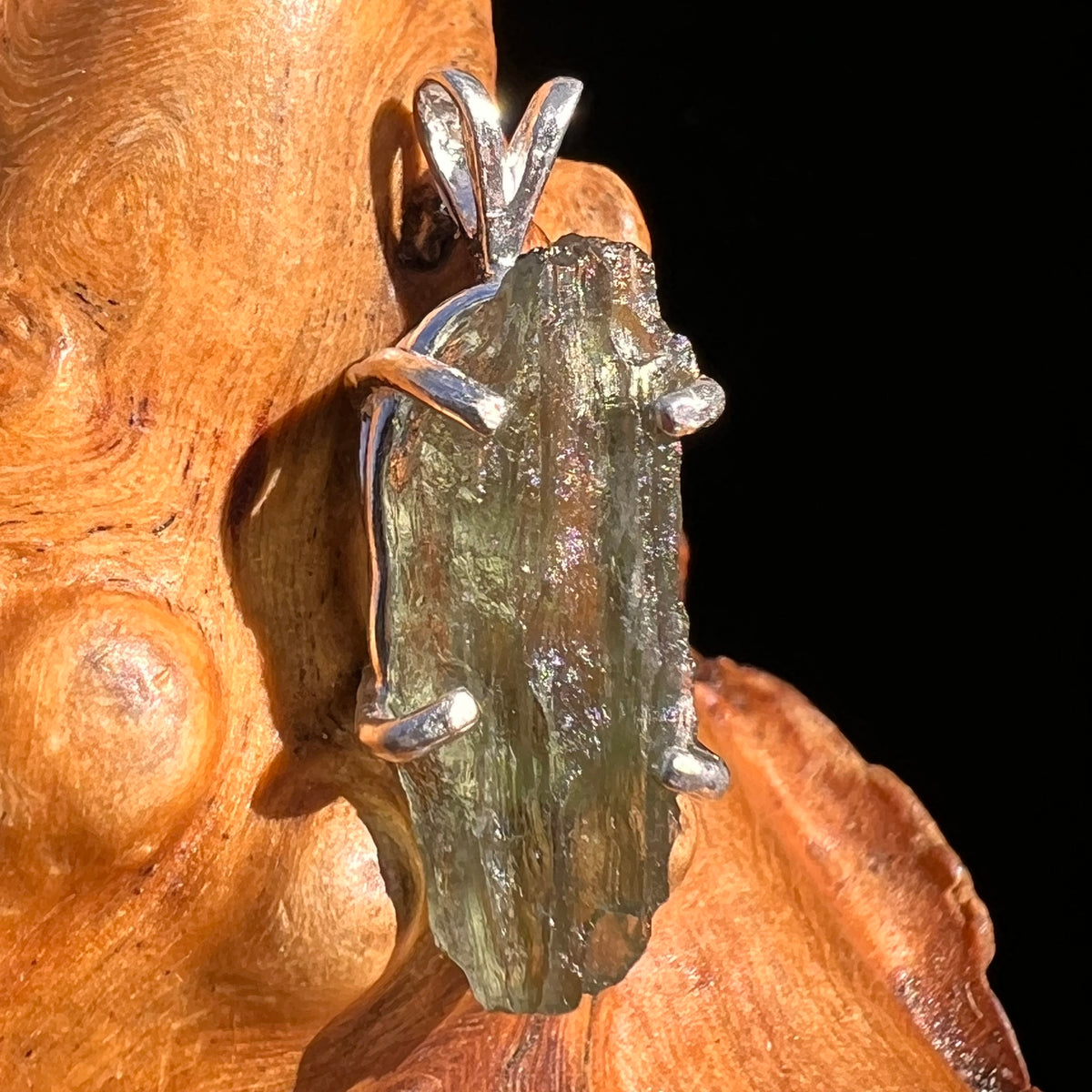 Raw Moldavite Pendant Sterling Silver #8085-Moldavite Life