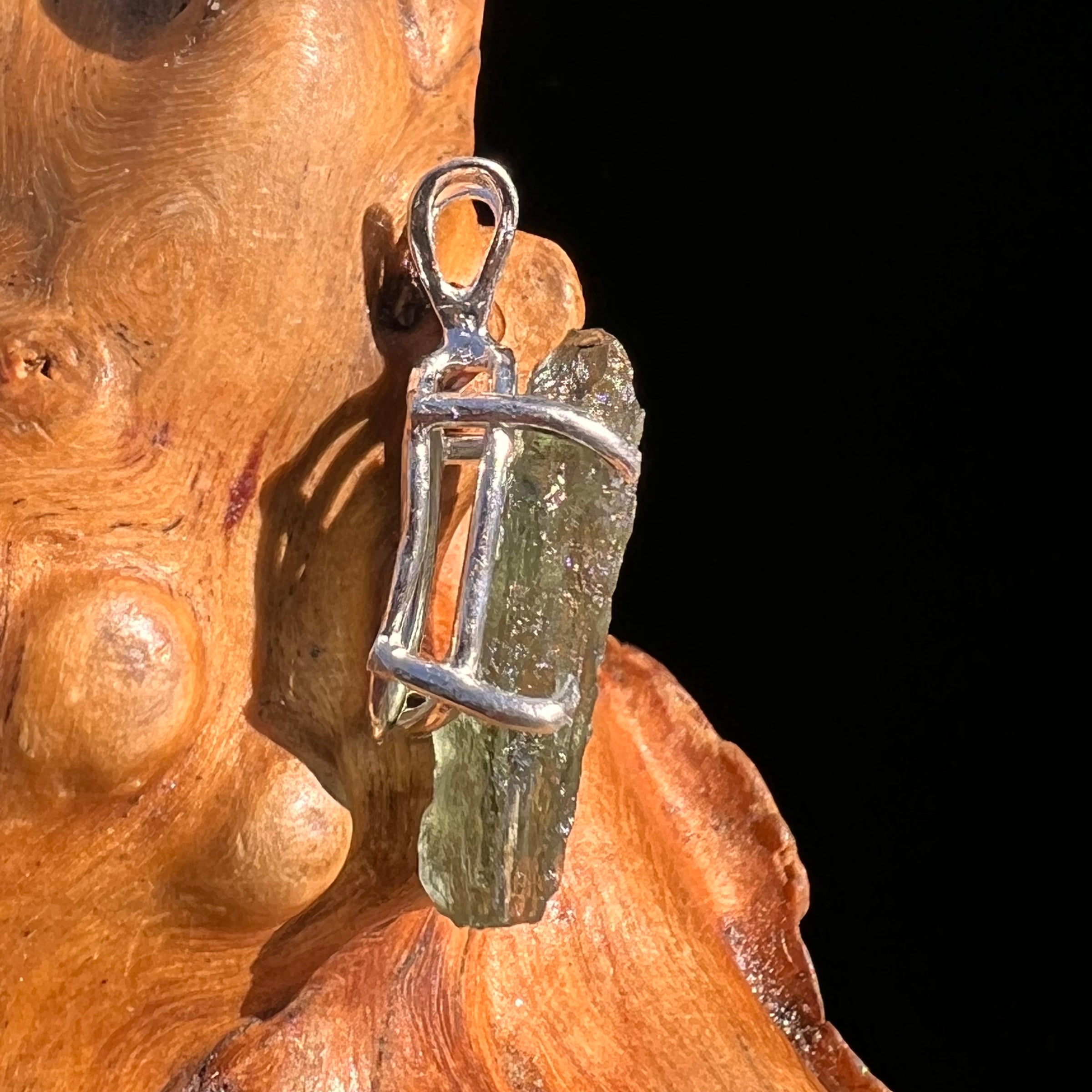 Raw Moldavite Pendant Sterling Silver #8085-Moldavite Life