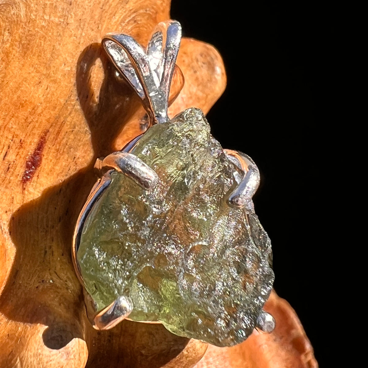 Raw Moldavite Pendant Sterling Silver #8086-Moldavite Life
