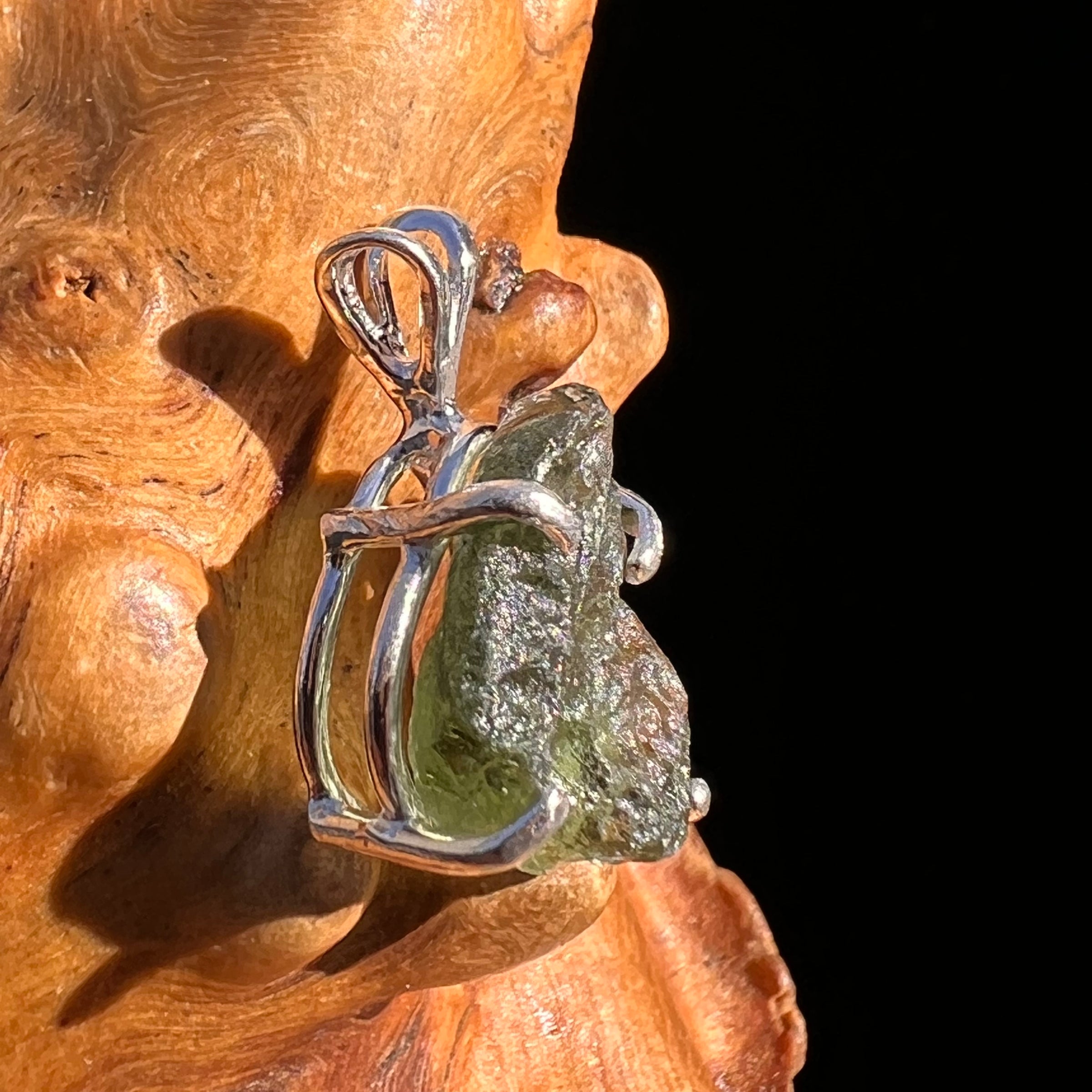 Raw Moldavite Pendant Sterling Silver #8086-Moldavite Life