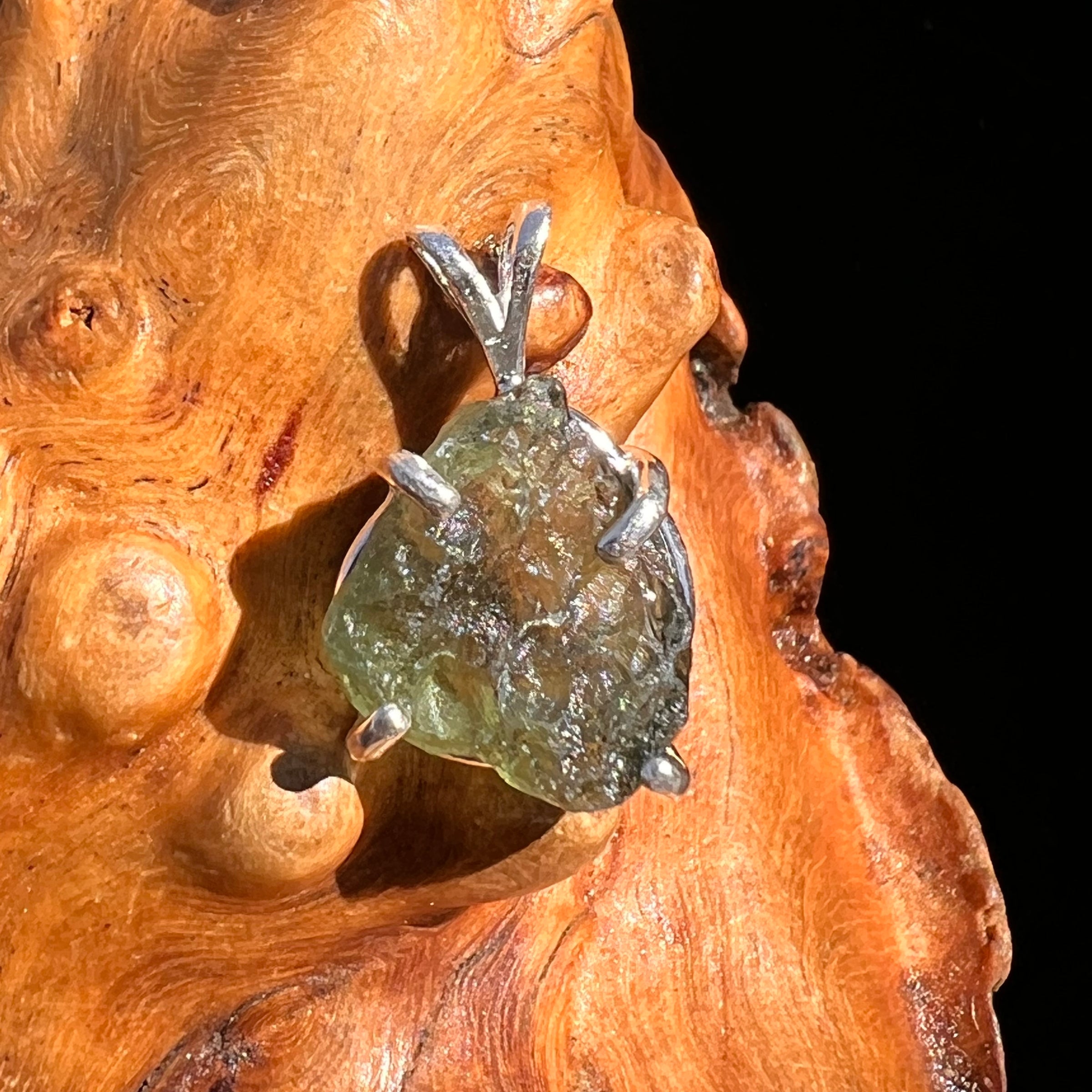 Raw Moldavite Pendant Sterling Silver #8086-Moldavite Life