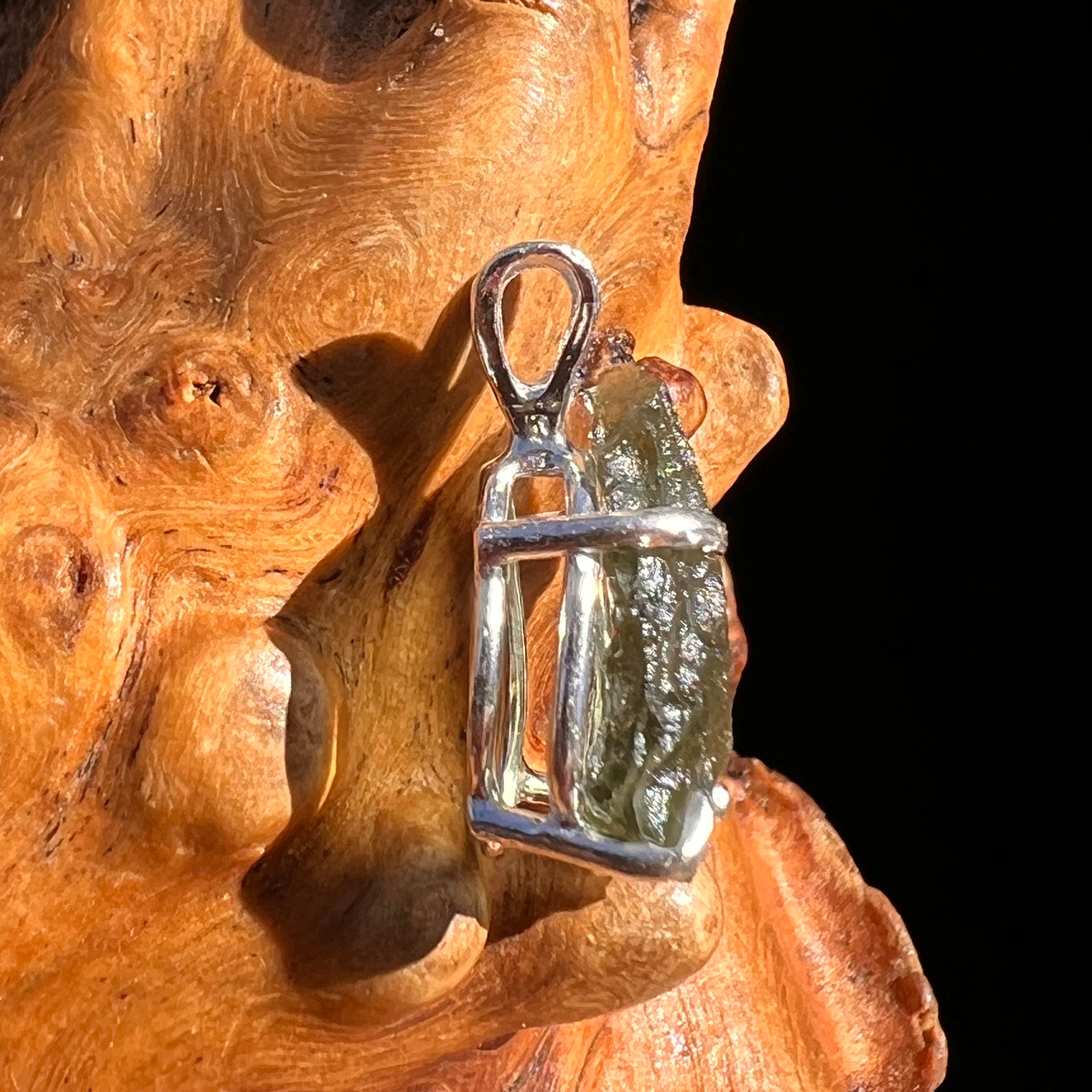 Raw Moldavite Pendant Sterling Silver #8087-Moldavite Life