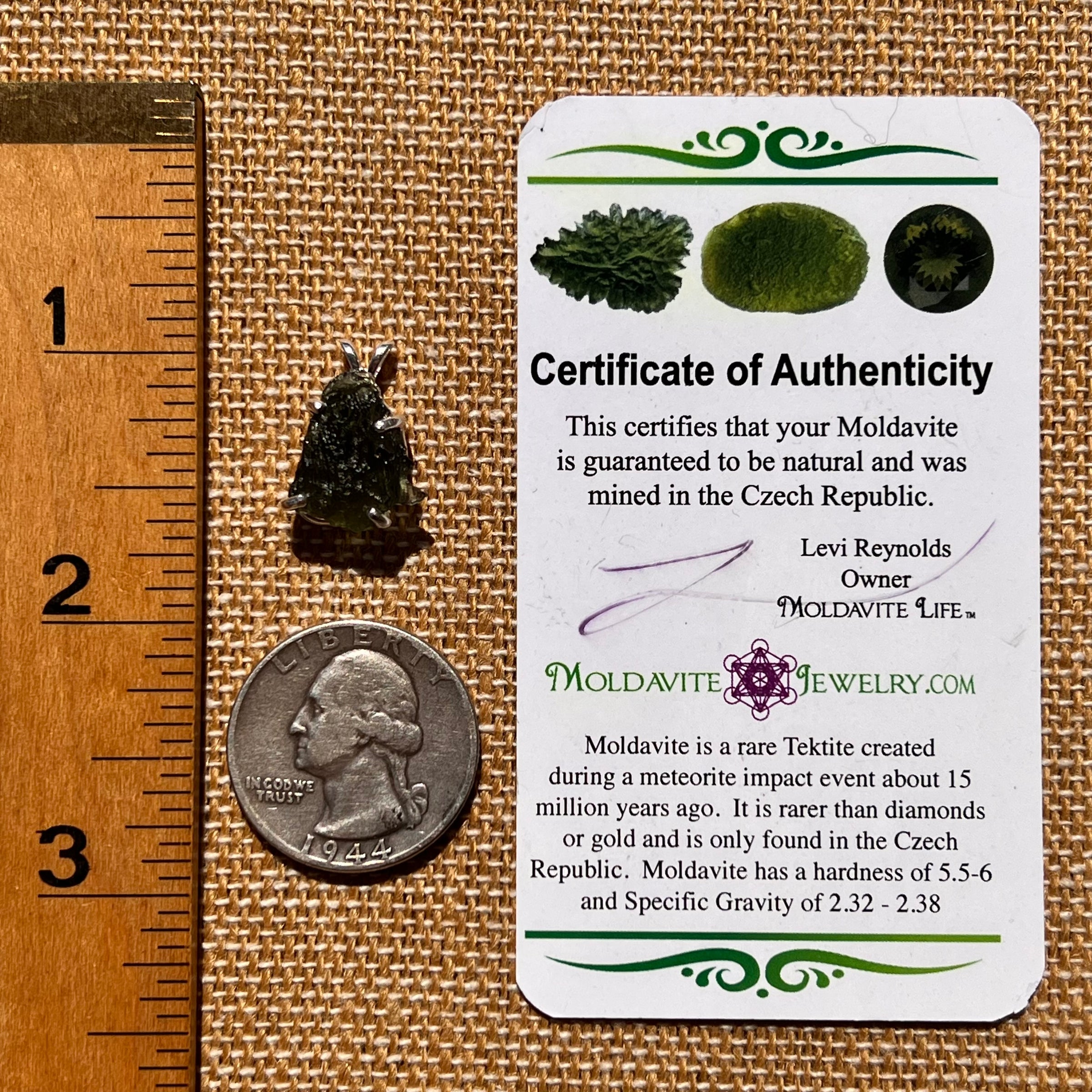 Raw Moldavite Pendant Sterling Silver #8088-Moldavite Life