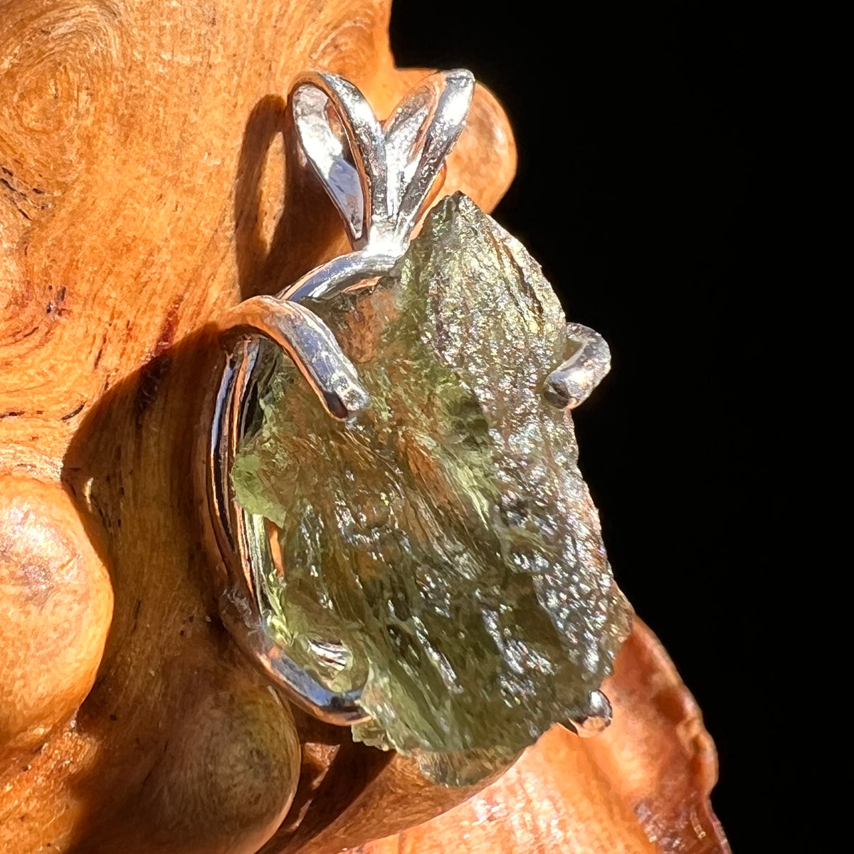 Raw Moldavite Pendant Sterling Silver #8089-Moldavite Life