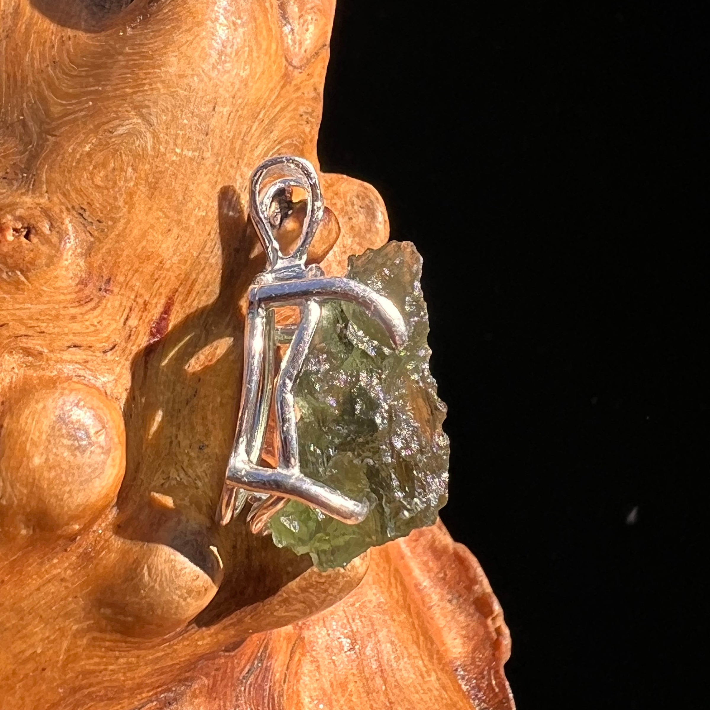 Raw Moldavite Pendant Sterling Silver #8089-Moldavite Life