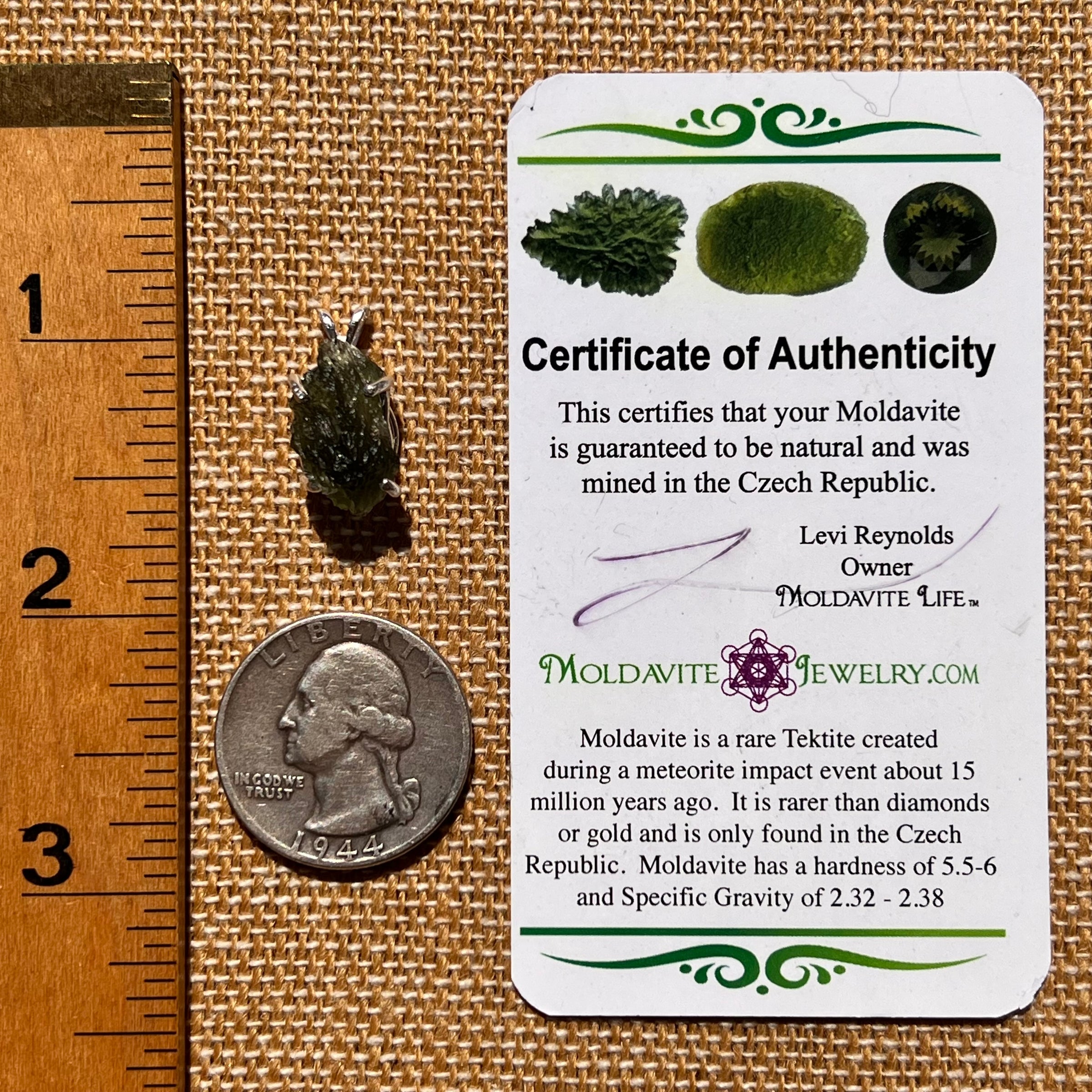 Raw Moldavite Pendant Sterling Silver #8089-Moldavite Life