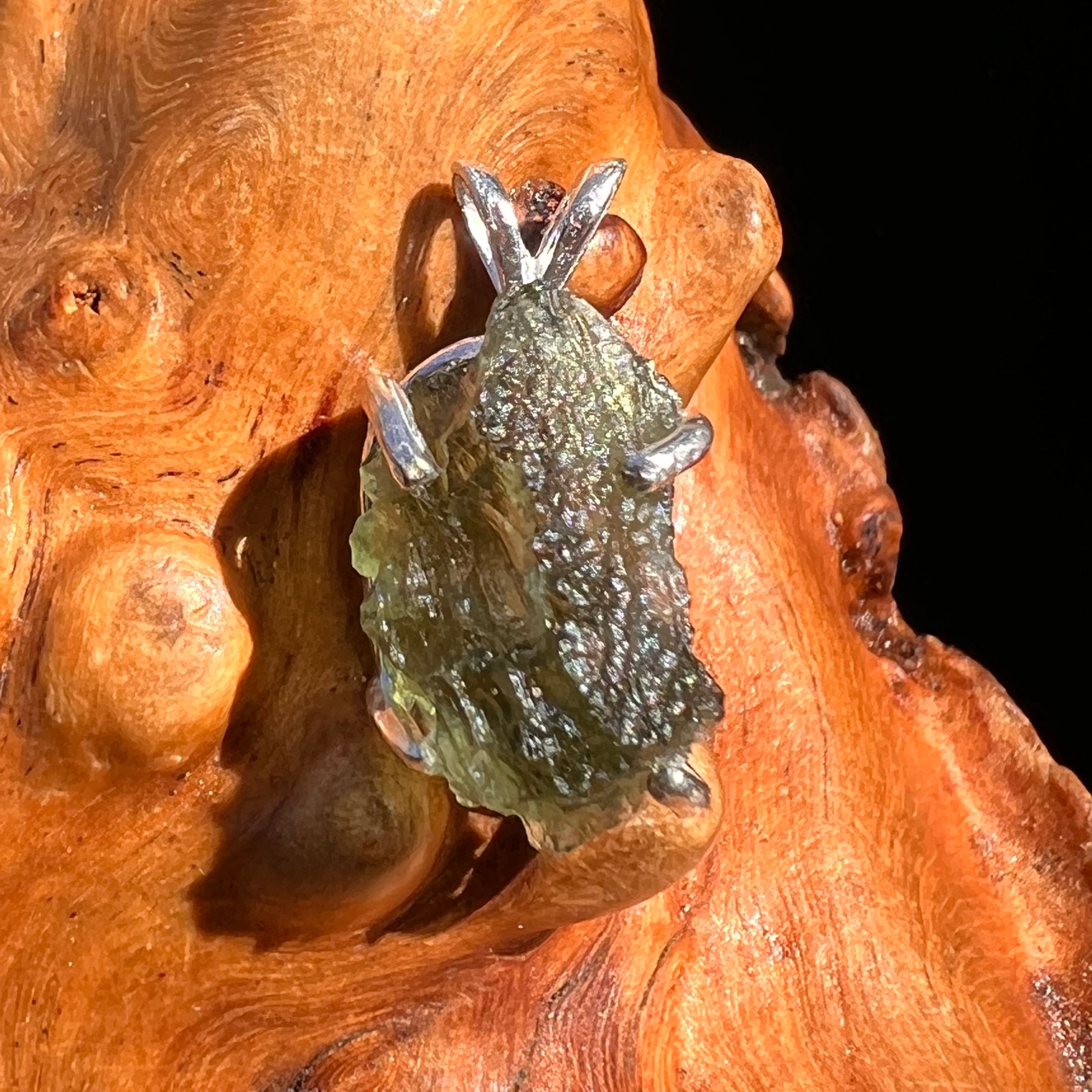 Raw Moldavite Pendant Sterling Silver #8089-Moldavite Life